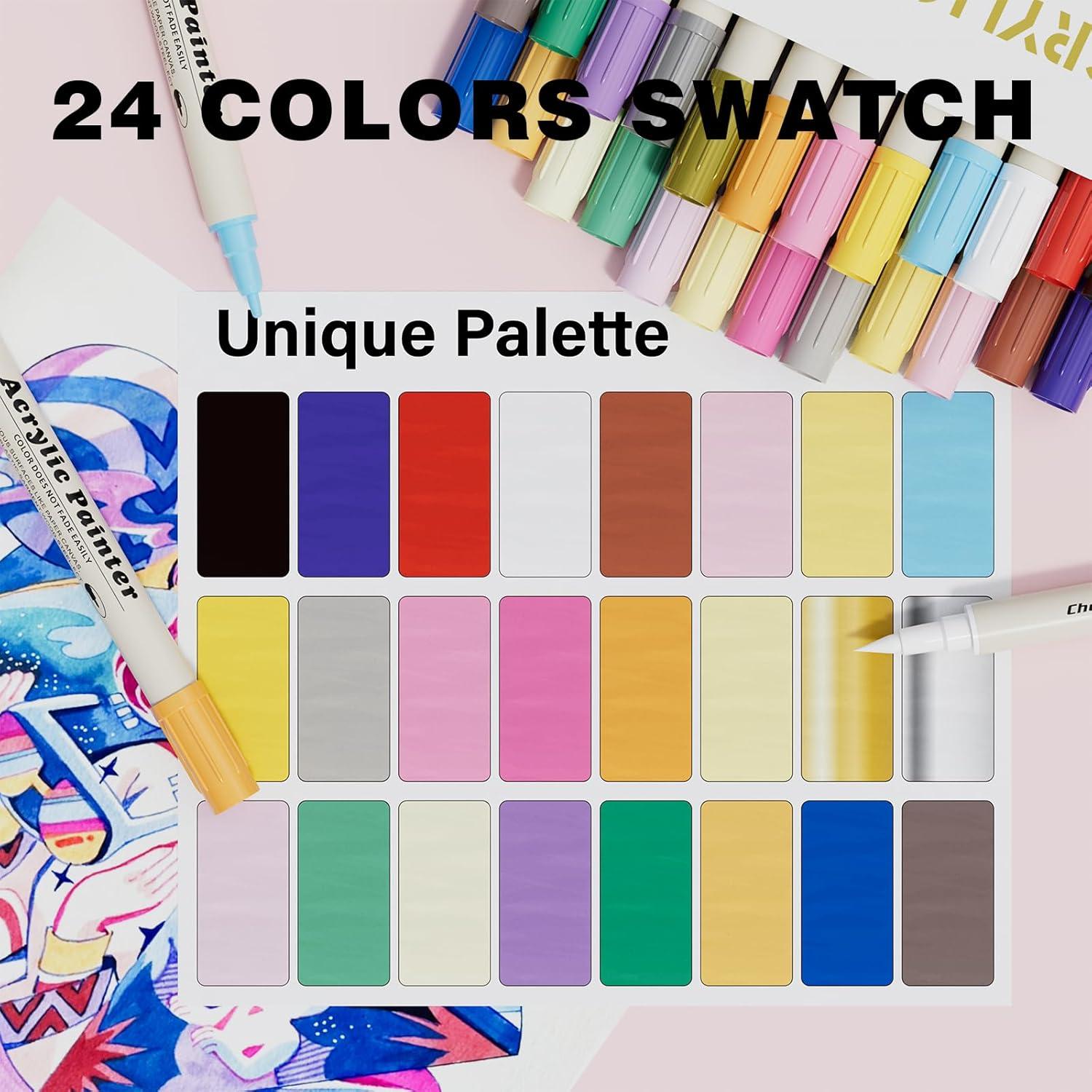 24 Marcadores Acrílicos GenuisArt Doble Punta Multicolor 0.5mm