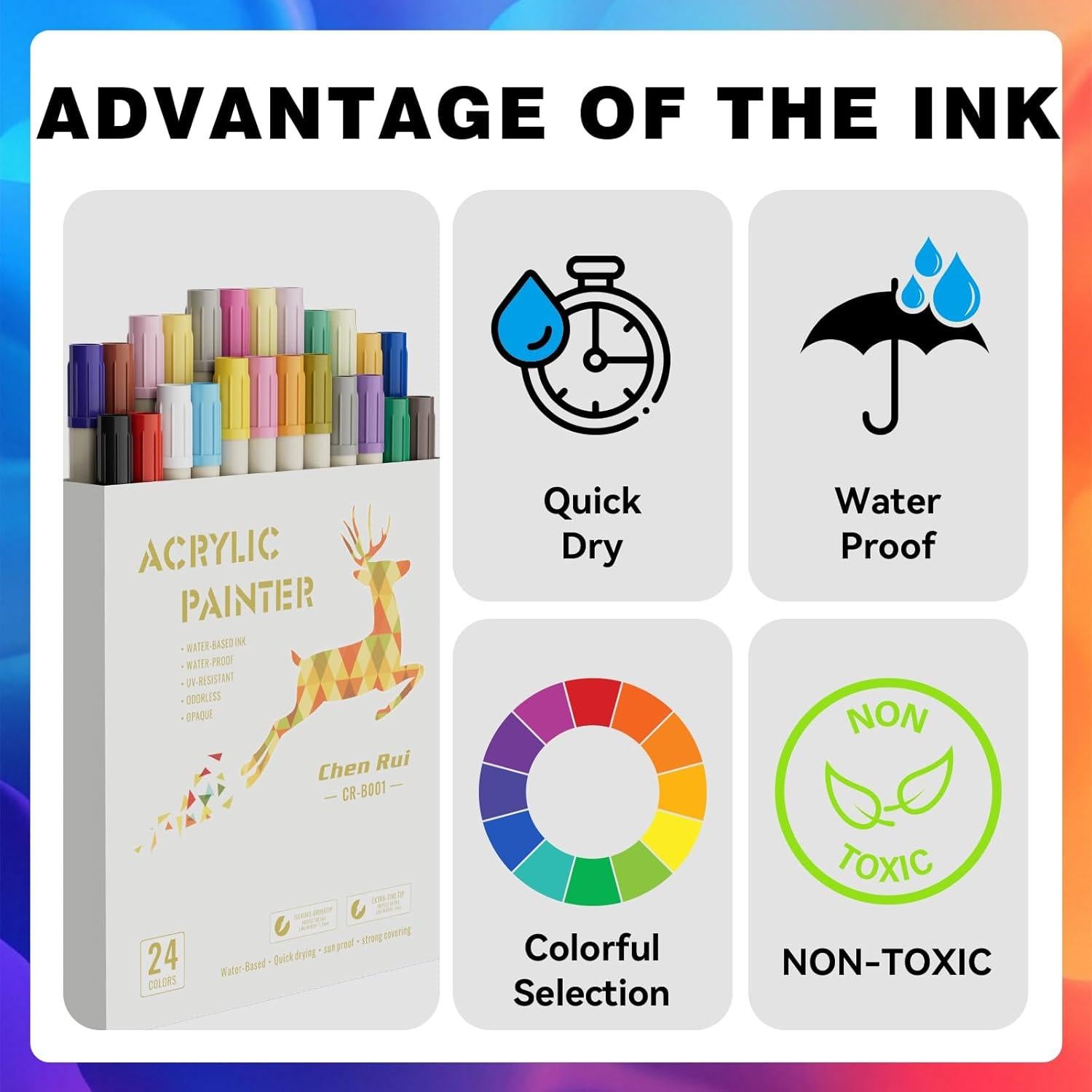 24 Marcadores Acrílicos GenuisArt Doble Punta Multicolor 0.5mm