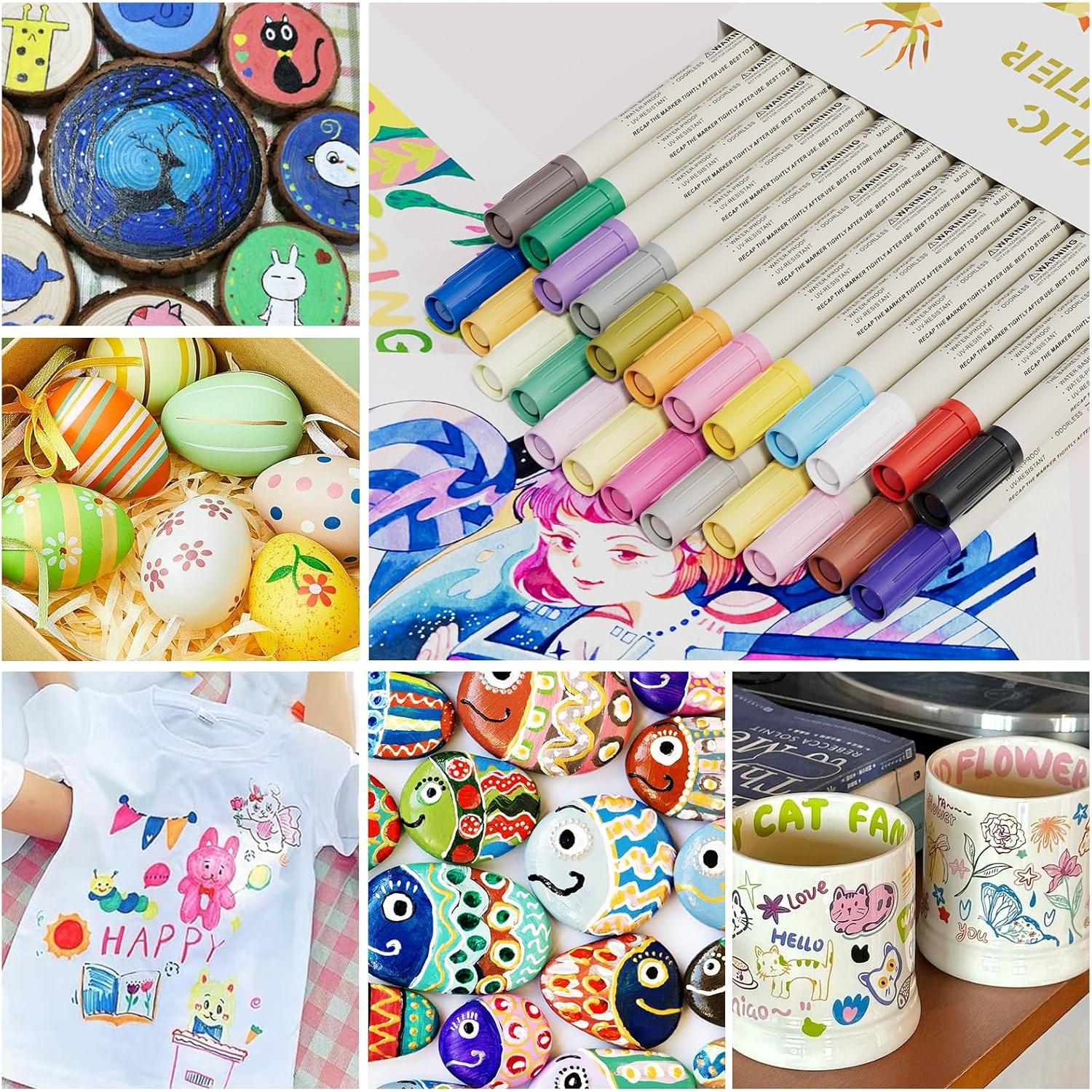 24 Marcadores Acrílicos GenuisArt Doble Punta Multicolor 0.5mm