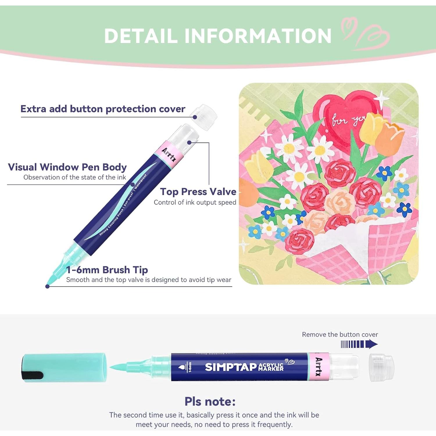 Bolígrafo Acrílico Arrtx Simptap 48 Colores Punta de Pincel