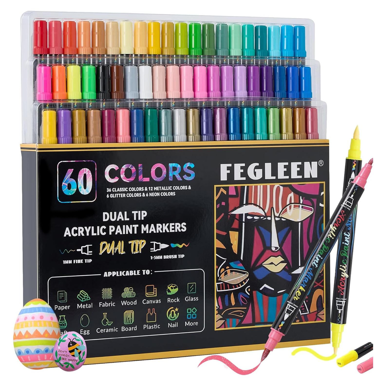 Marcadores Acrílicos FEGLEEN 60 Colores Doble Punta Multiusos
