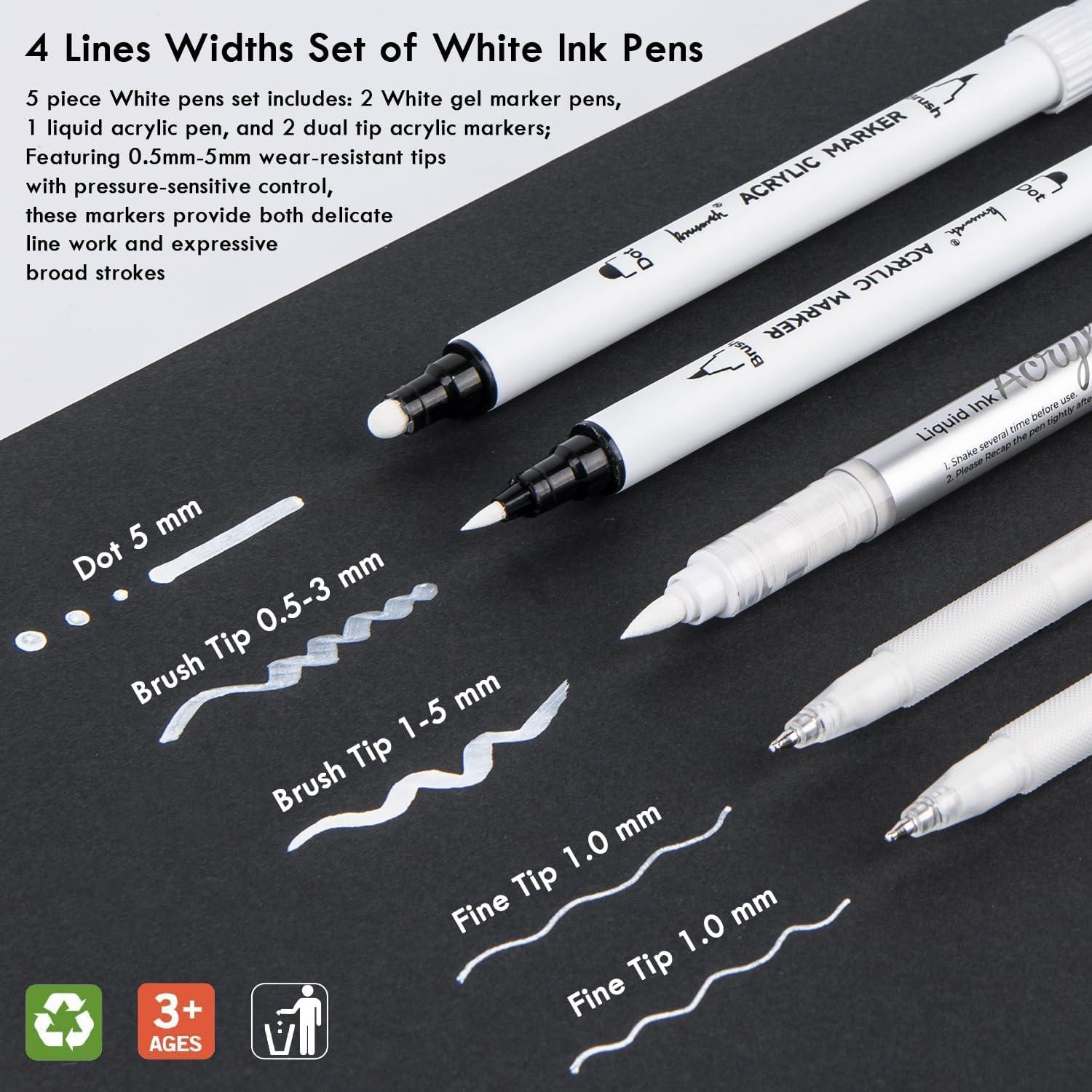 Juego de 5 Bolígrafos Blancos Brusarth - Gel y Acrílico