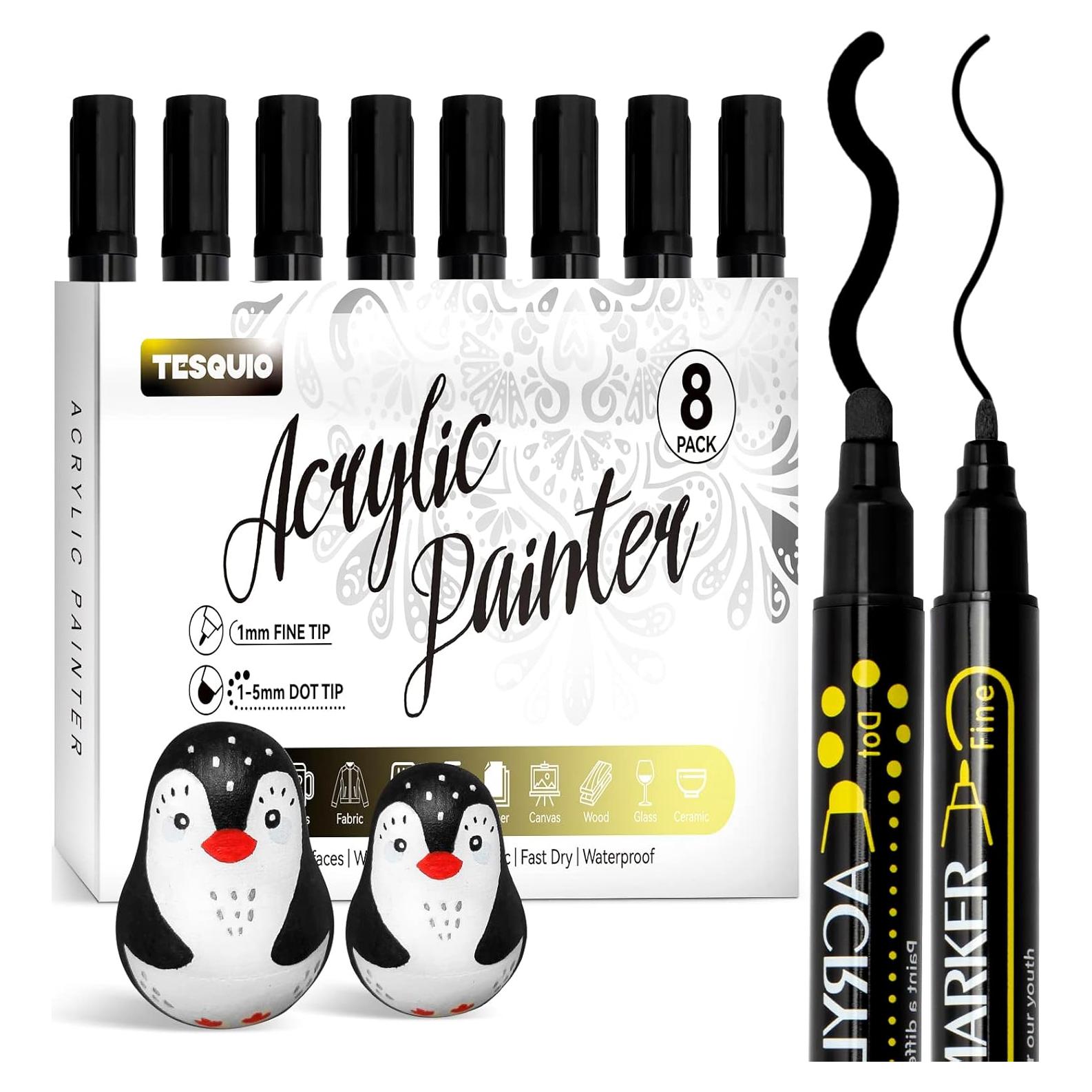 Marcadores de Pintura Acrílica Tesquio Negro - Paquete de 8