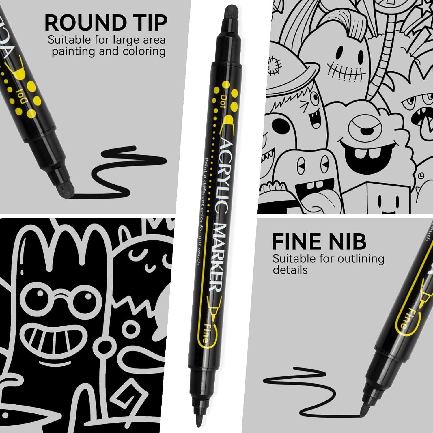 Marcadores de Pintura Acrílica Tesquio Negro - Paquete de 8