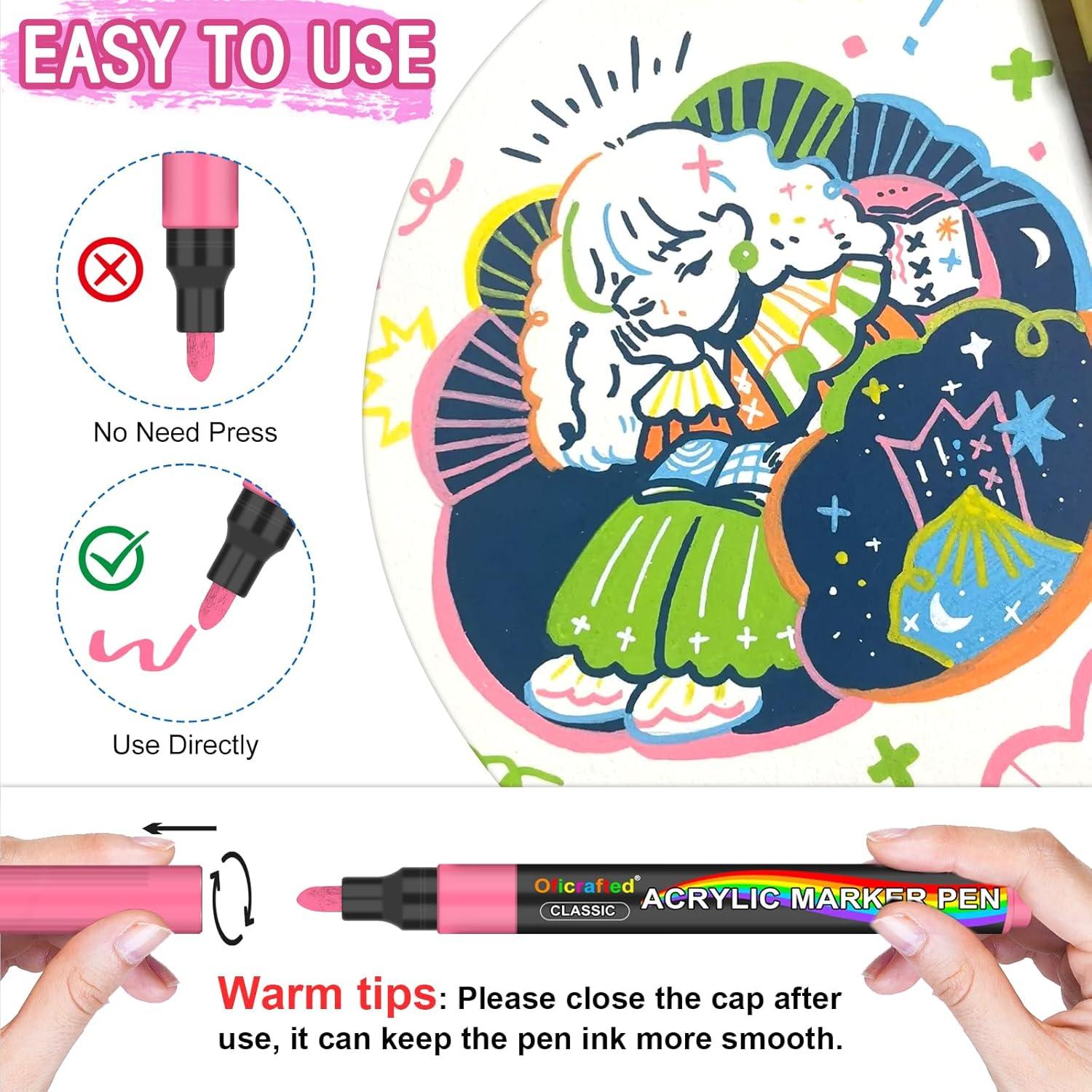 80 Marcadores de Pintura Acrílica Oficrafted - Multicolor, Punta Fina