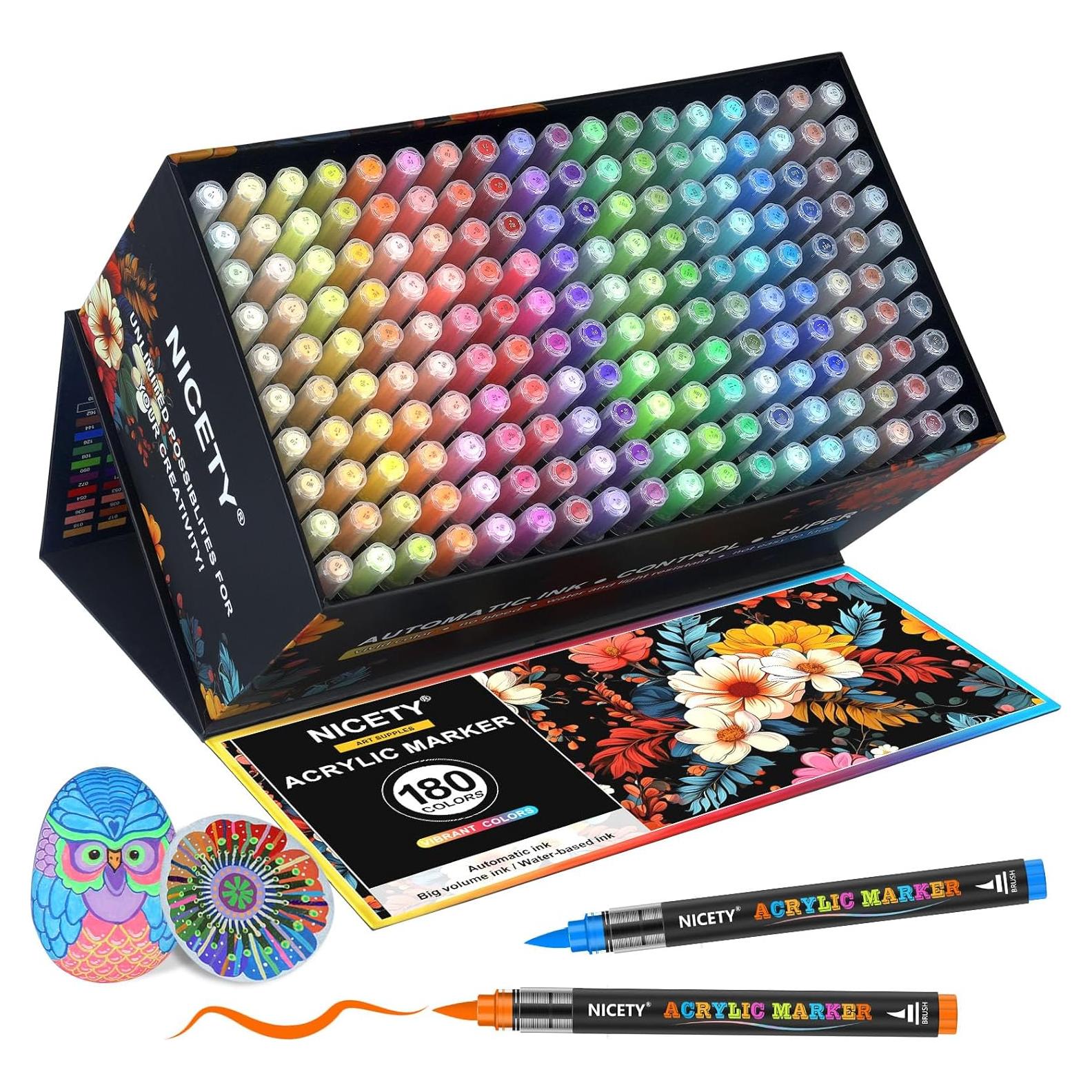 Set de 180 Marcadores de Pintura Acrílica NICETY - Punta de Pincel 1-6mm