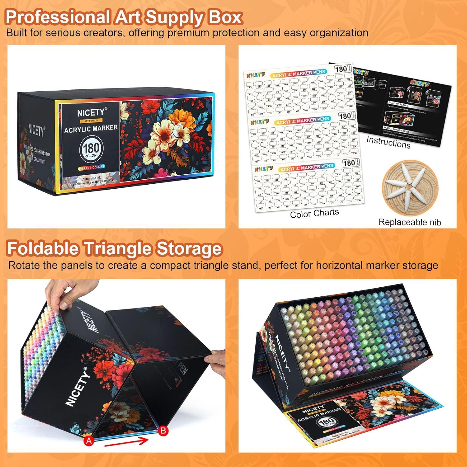 Set de 180 Marcadores de Pintura Acrílica NICETY - Punta de Pincel 1-6mm