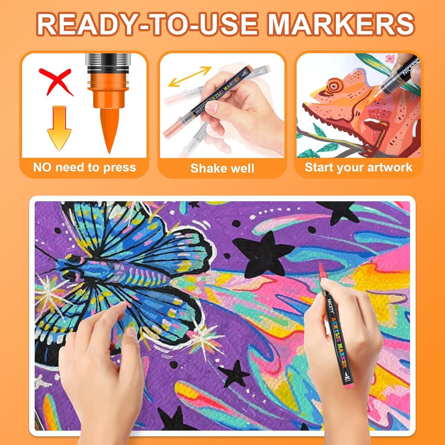 Set de 180 Marcadores de Pintura Acrílica NICETY - Punta de Pincel 1-6mm