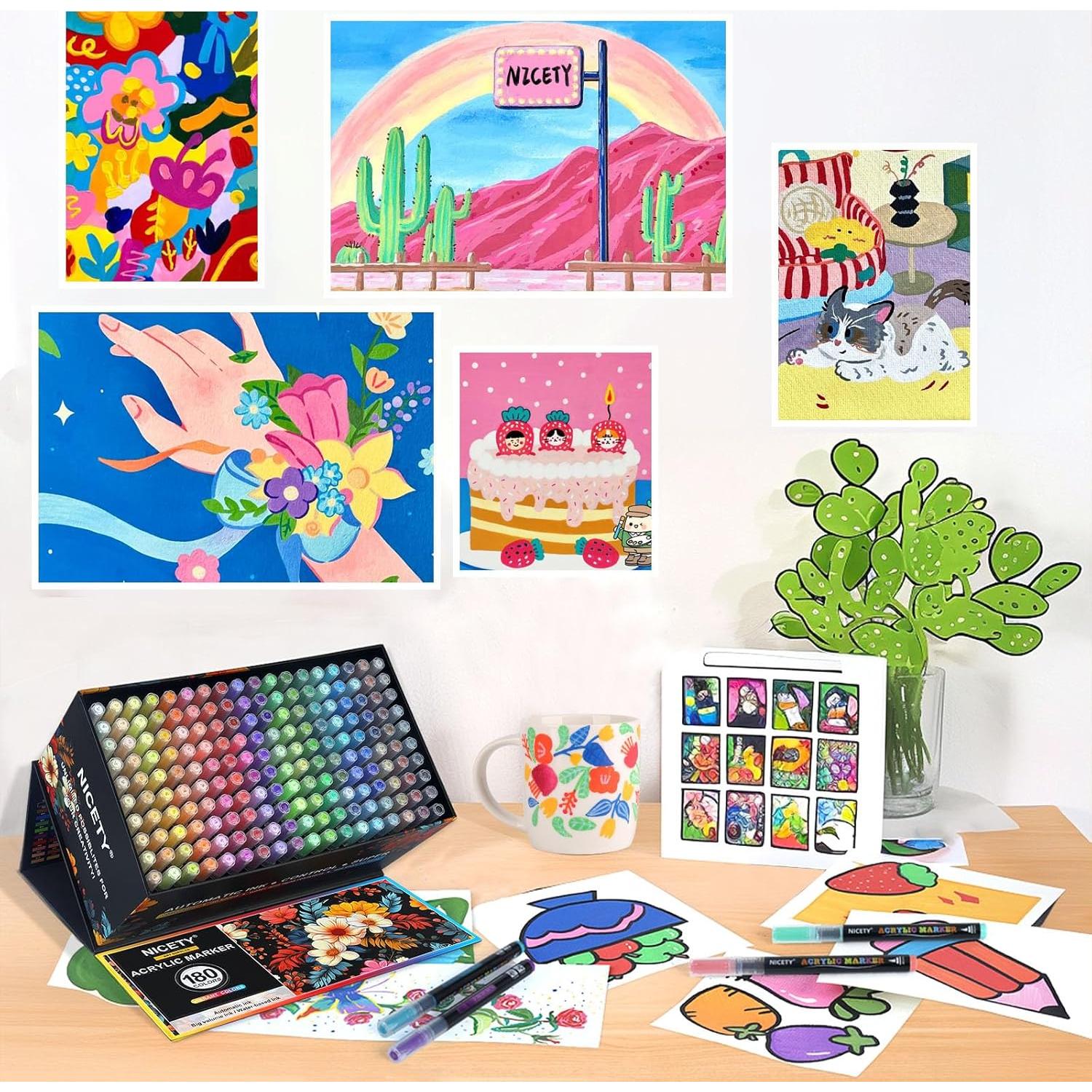 Set de 180 Marcadores de Pintura Acrílica NICETY - Punta de Pincel 1-6mm