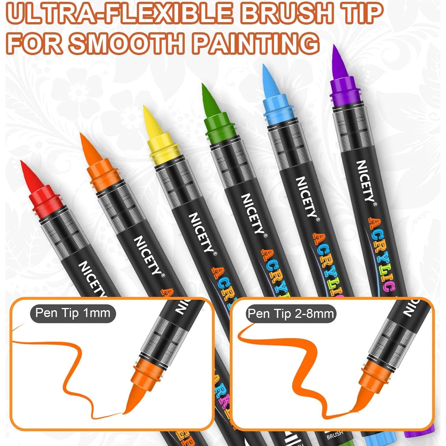 Set de 180 Marcadores de Pintura Acrílica NICETY - Punta de Pincel 1-6mm