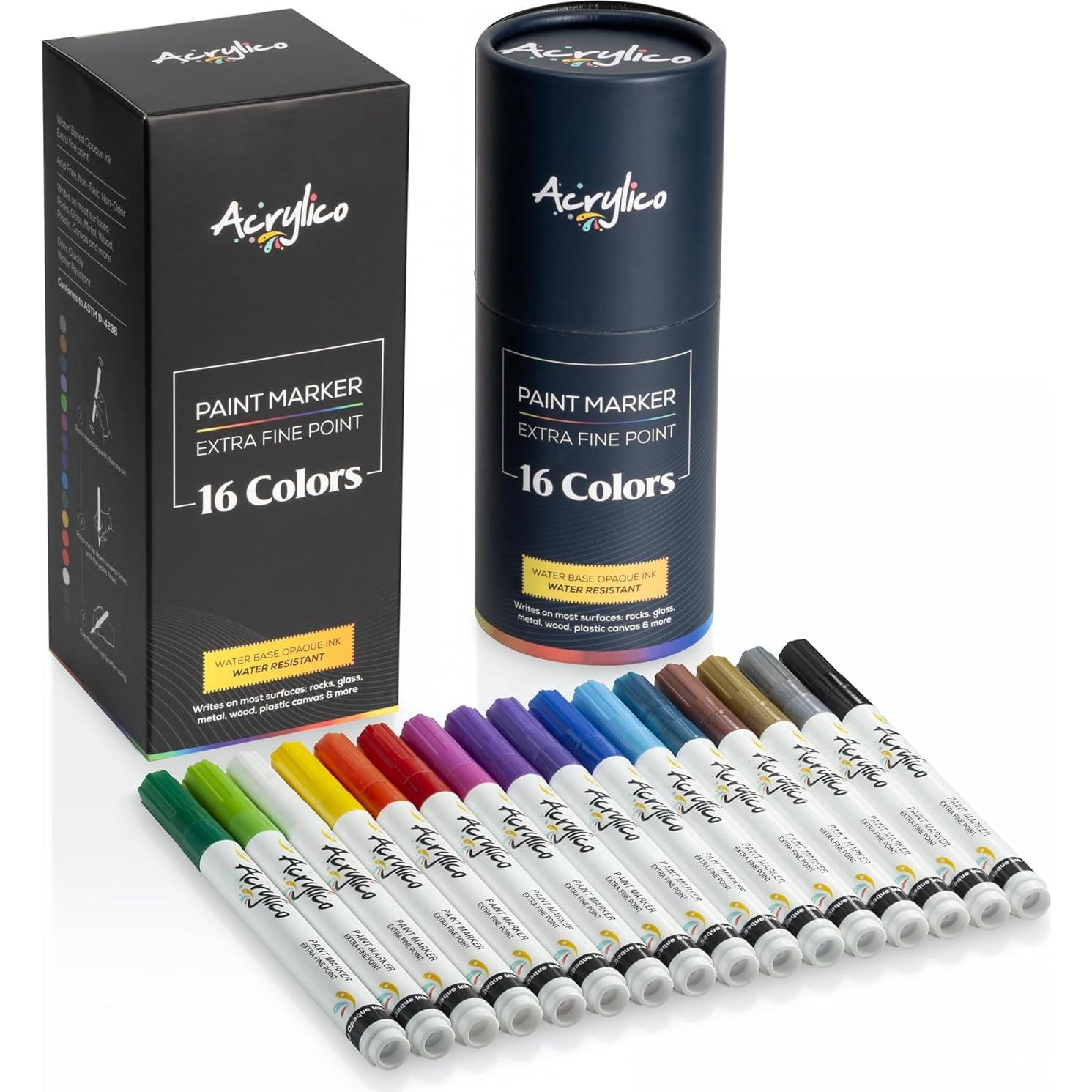 Juego de 16 Marcadores Acrílicos Punta Fina para Arte