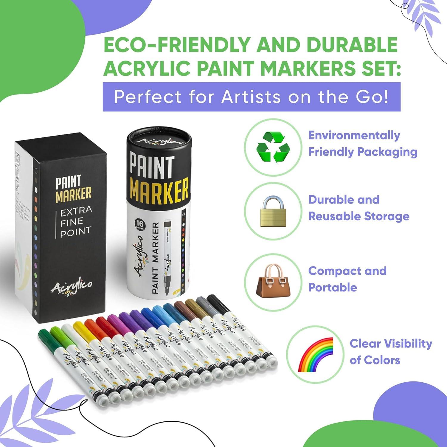 Juego de 16 Marcadores Acrílicos Punta Fina para Arte