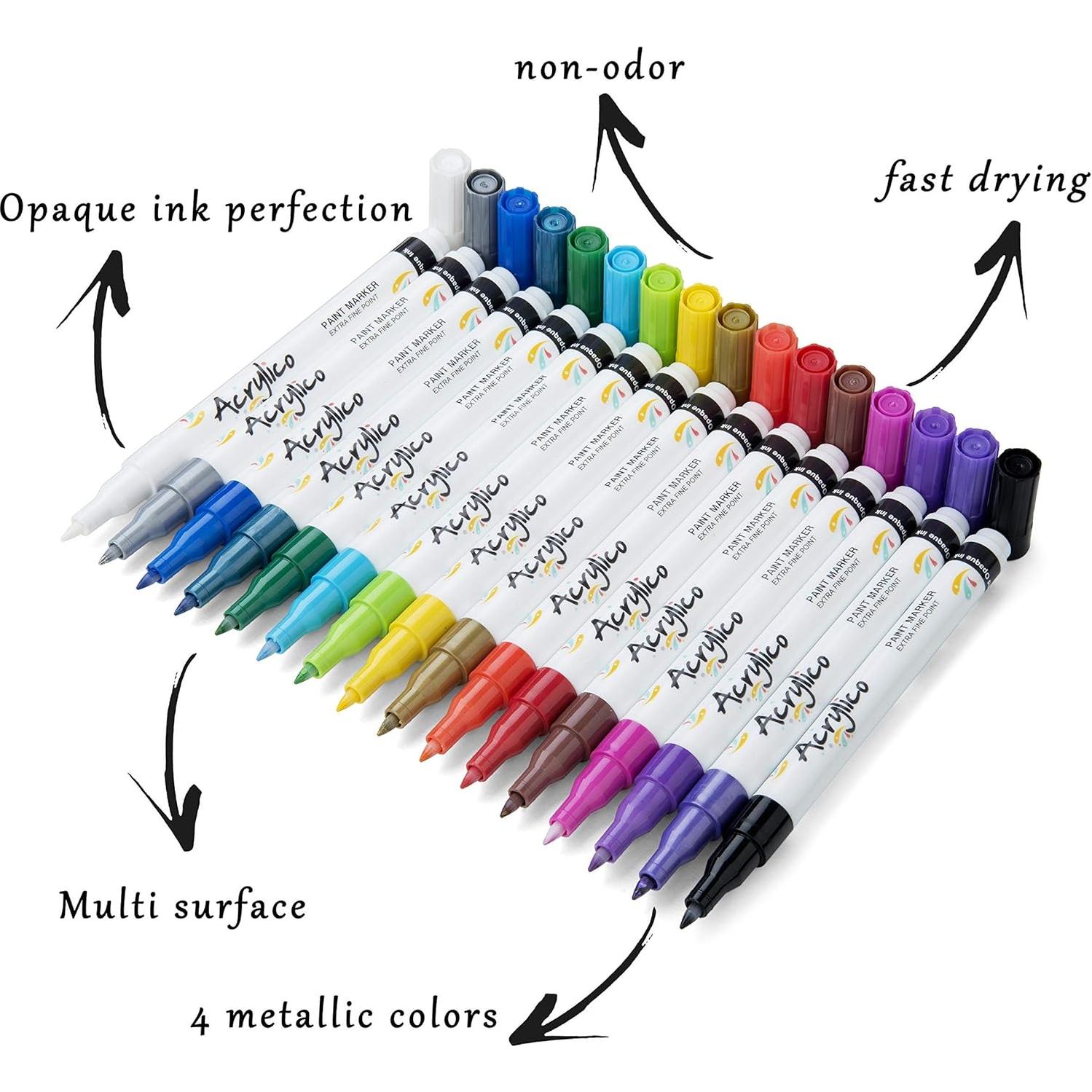 Juego de 16 Marcadores Acrílicos Punta Fina para Arte