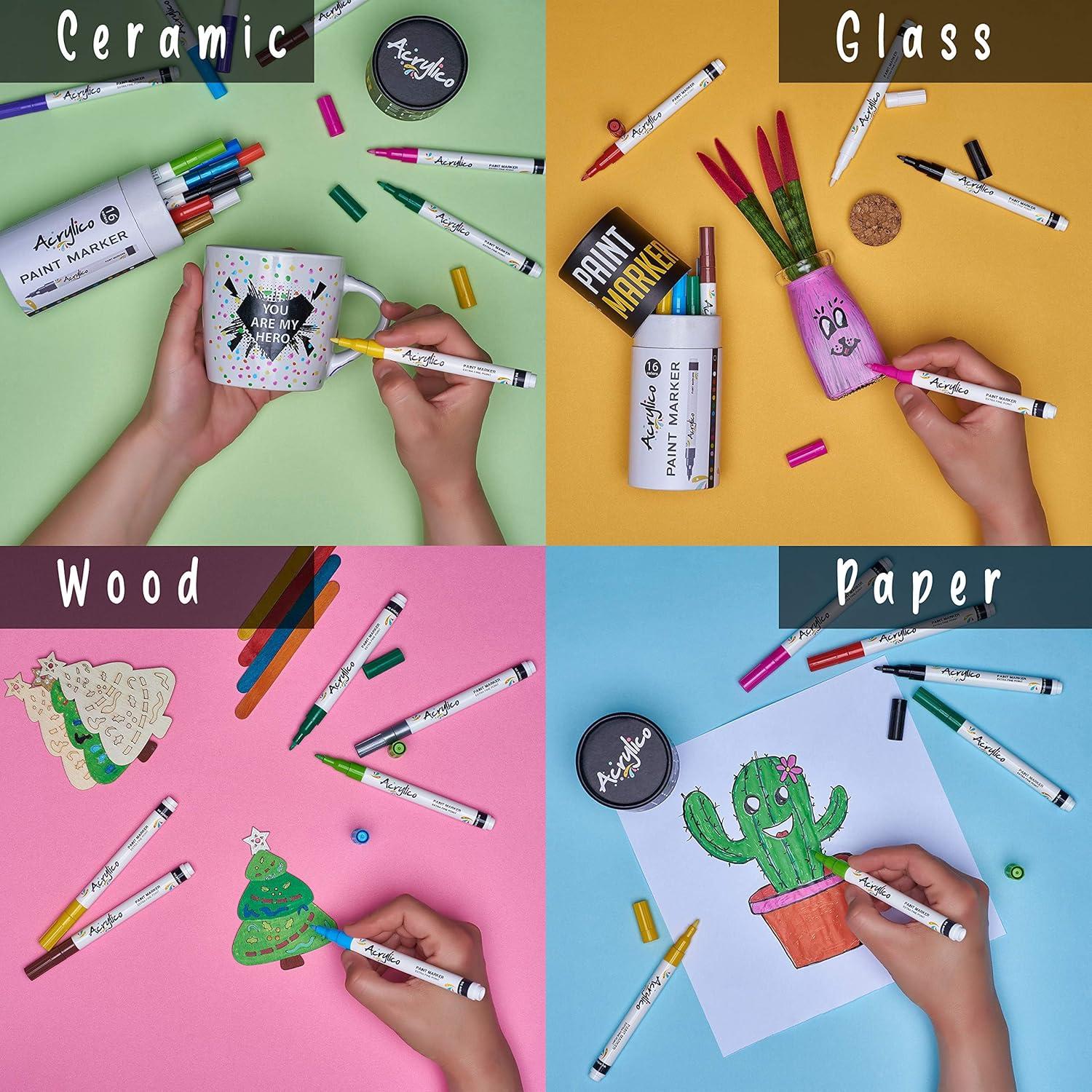 Juego de 16 Marcadores Acrílicos Punta Fina para Arte