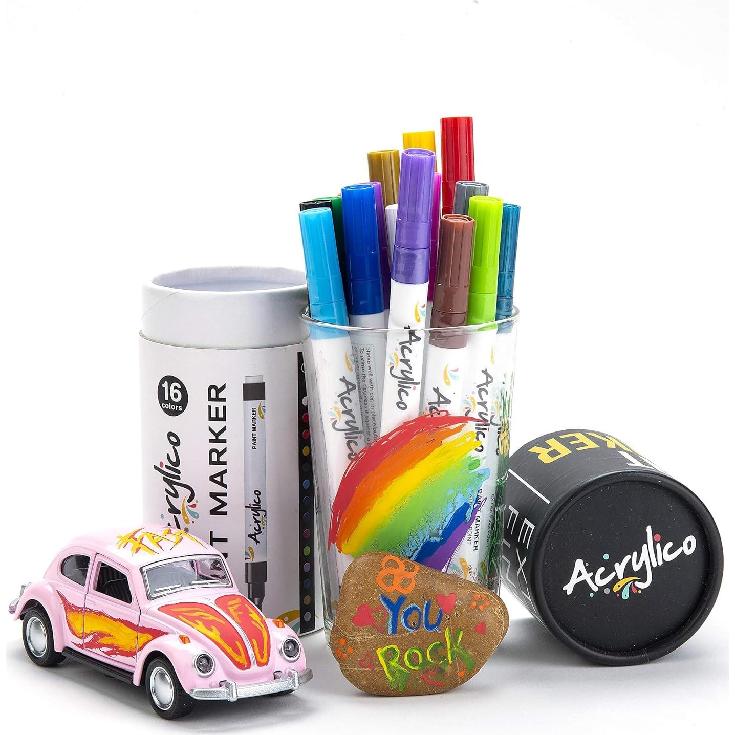 Juego de 16 Marcadores Acrílicos Punta Fina para Arte