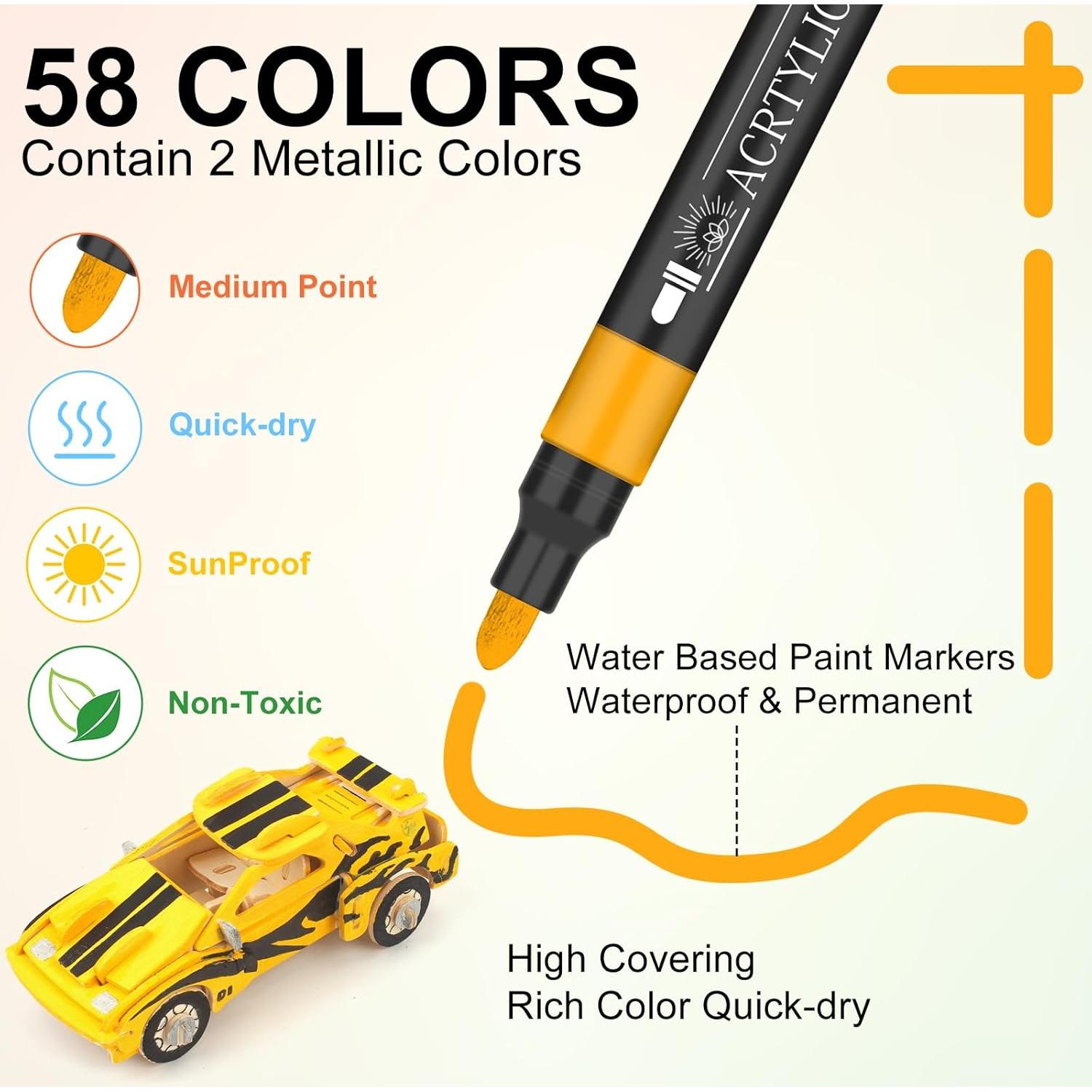 Set de 58 Marcadores de Pintura Acrílica NICETY 3mm Multicolor