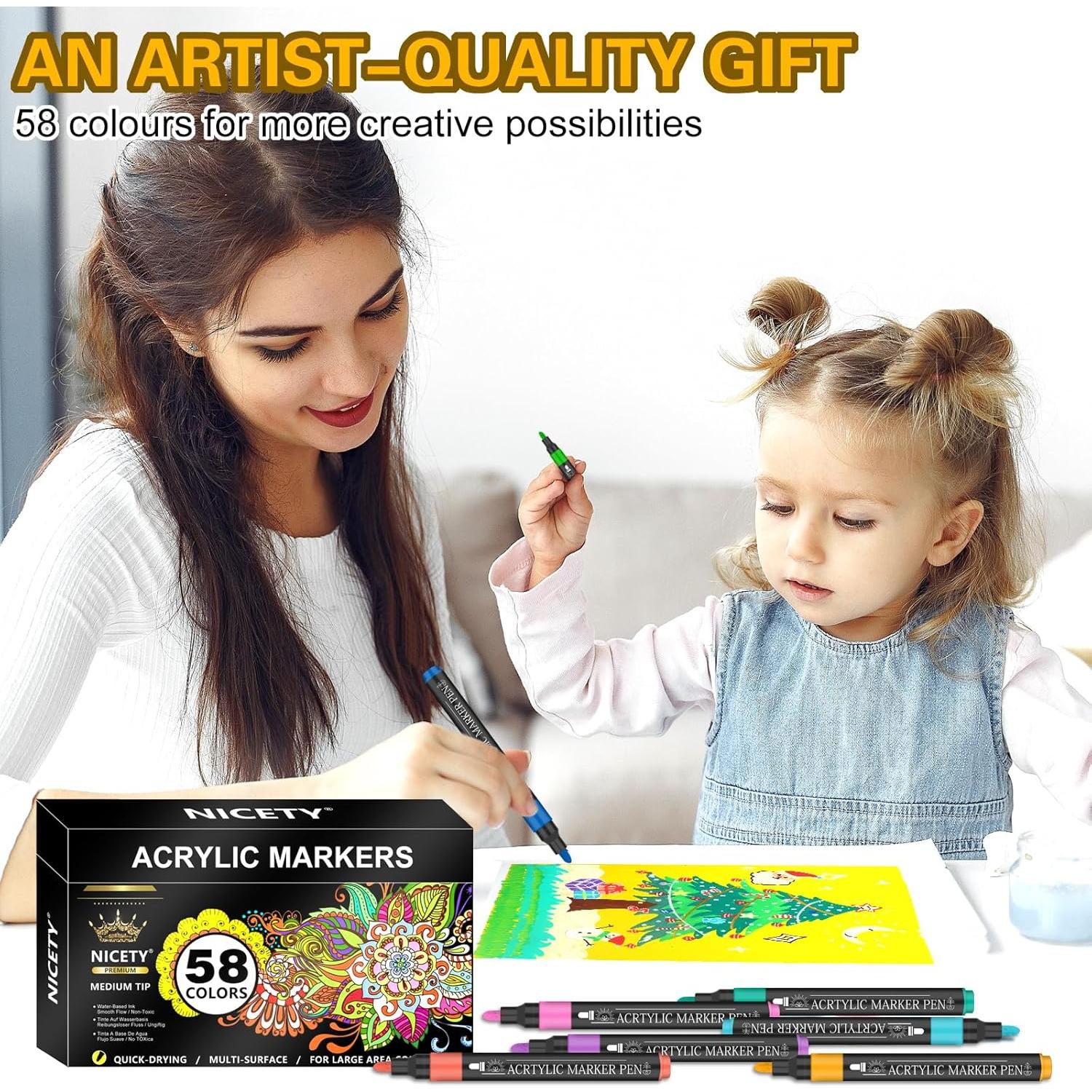 Set de 58 Marcadores de Pintura Acrílica NICETY 3mm Multicolor