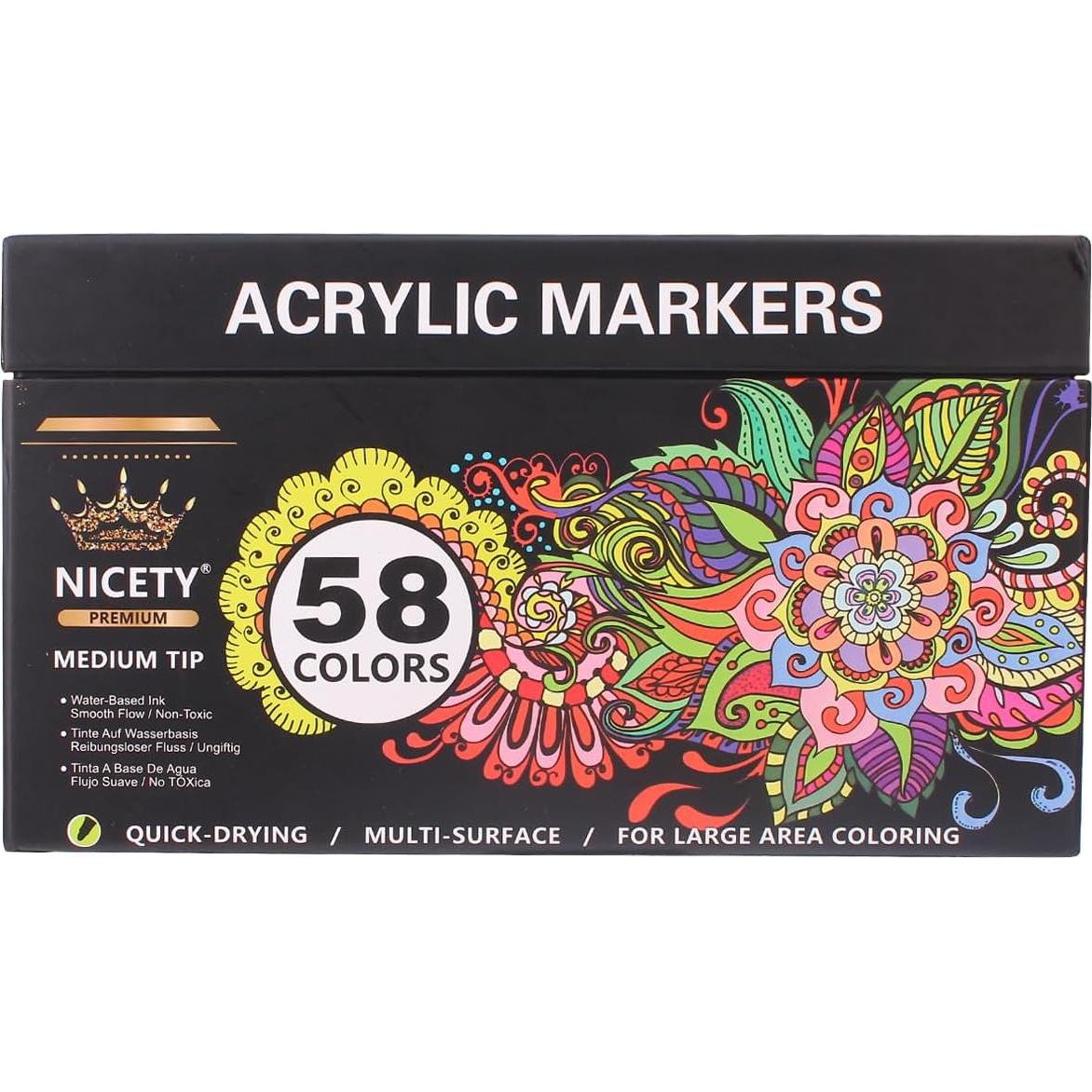Set de 58 Marcadores de Pintura Acrílica NICETY 3mm Multicolor