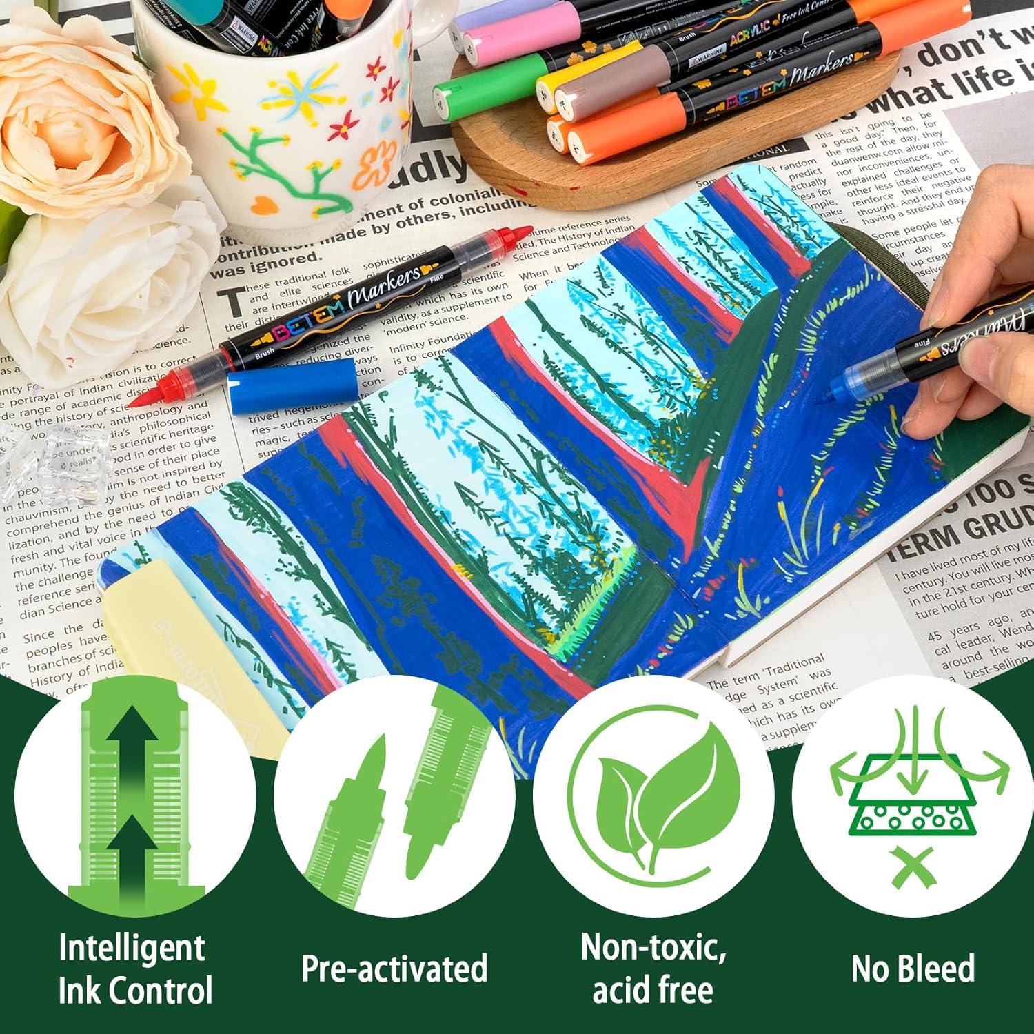 Marcadores Acrílicos Betem 24 Colores Doble Punta 0.5-5mm