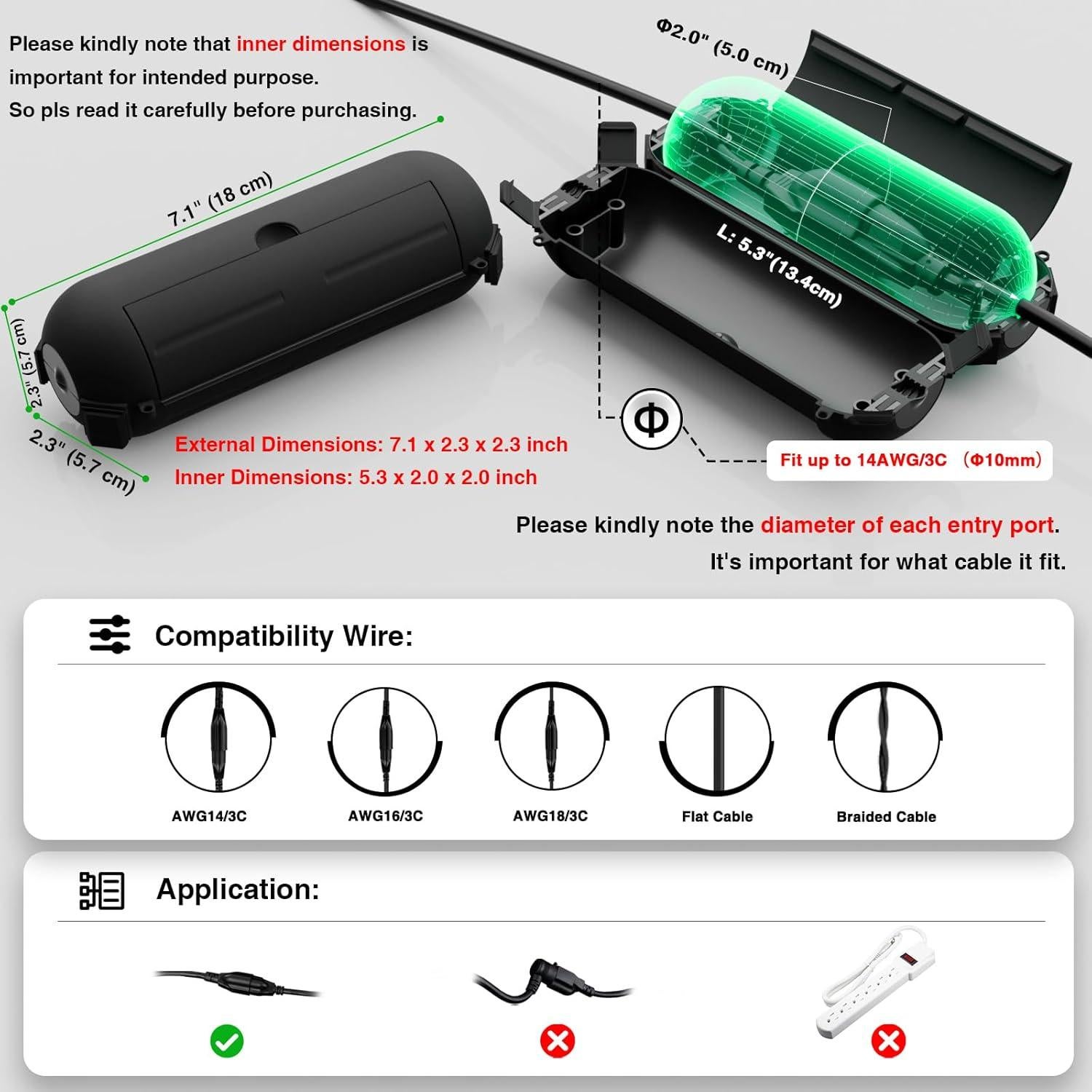 Flemoon Cubierta de Seguridad para Cable de Extensión IP44