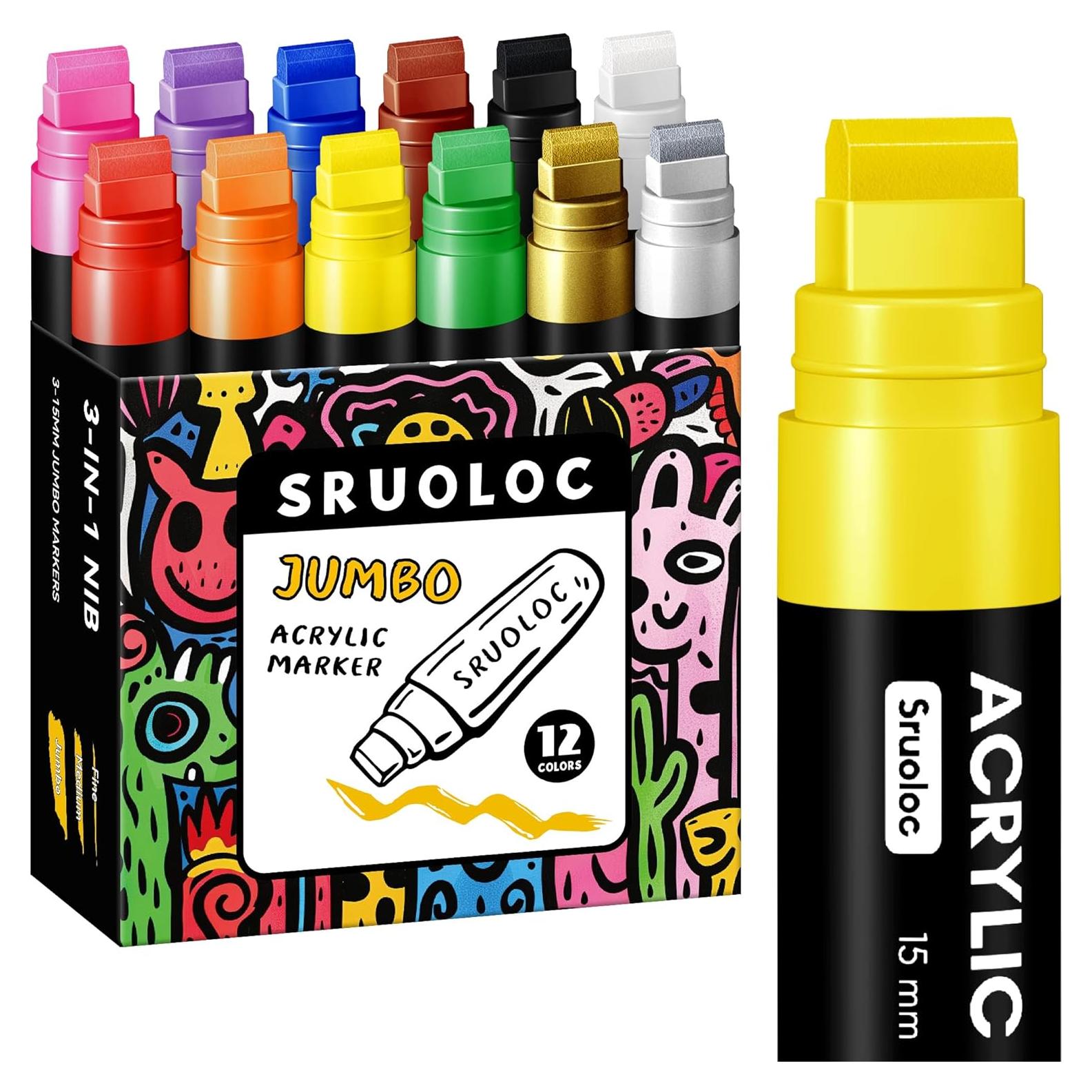 Set de 12 Marcadores Jumbo SRUOLOC Punta de 15mm Multicolor