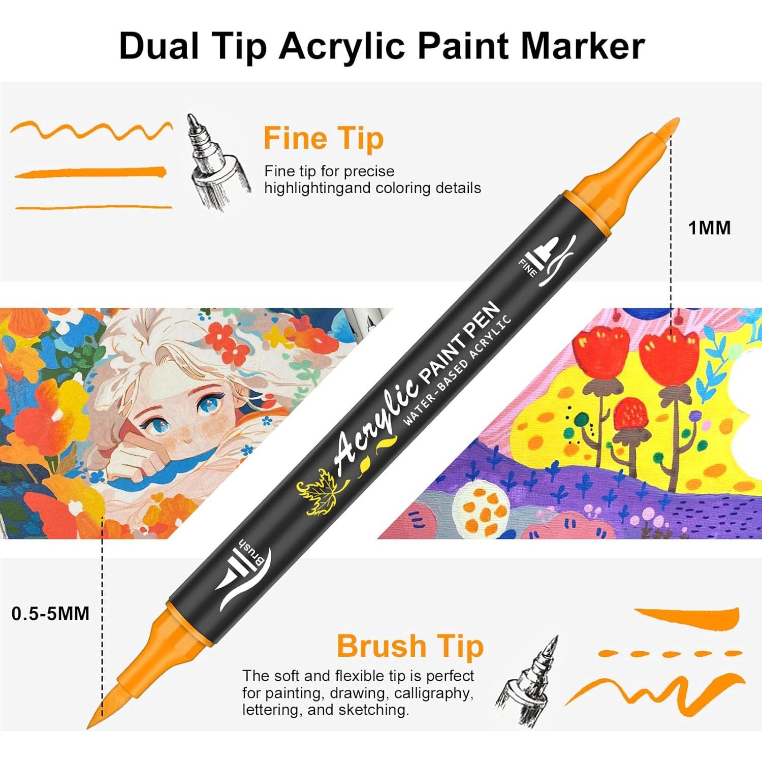 Marcadores Acrílicos NICETY 128 Colores Doble Punta 0.5-5mm