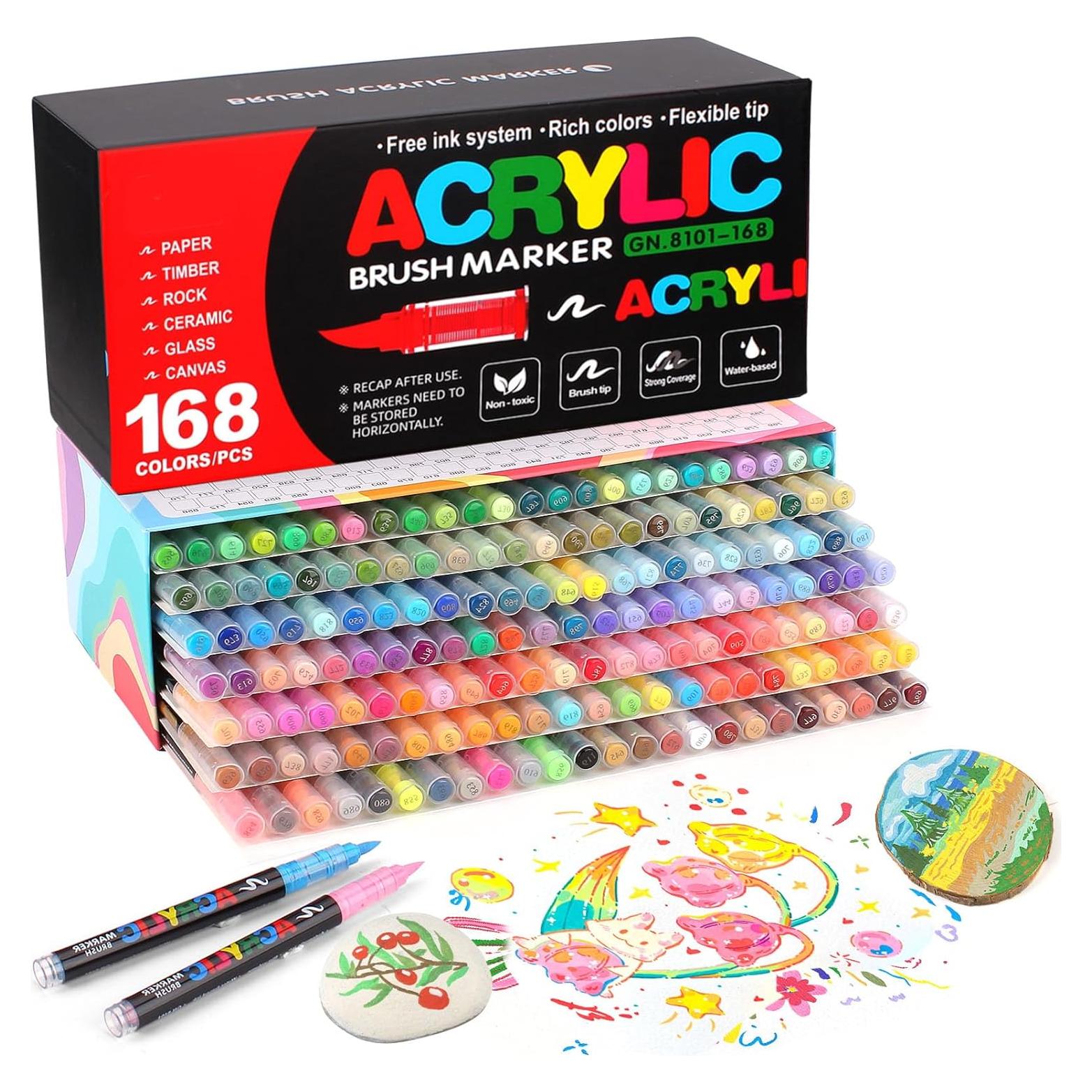 Set de 168 Marcadores de Pintura Acrílica AcrylicAura Multicolor