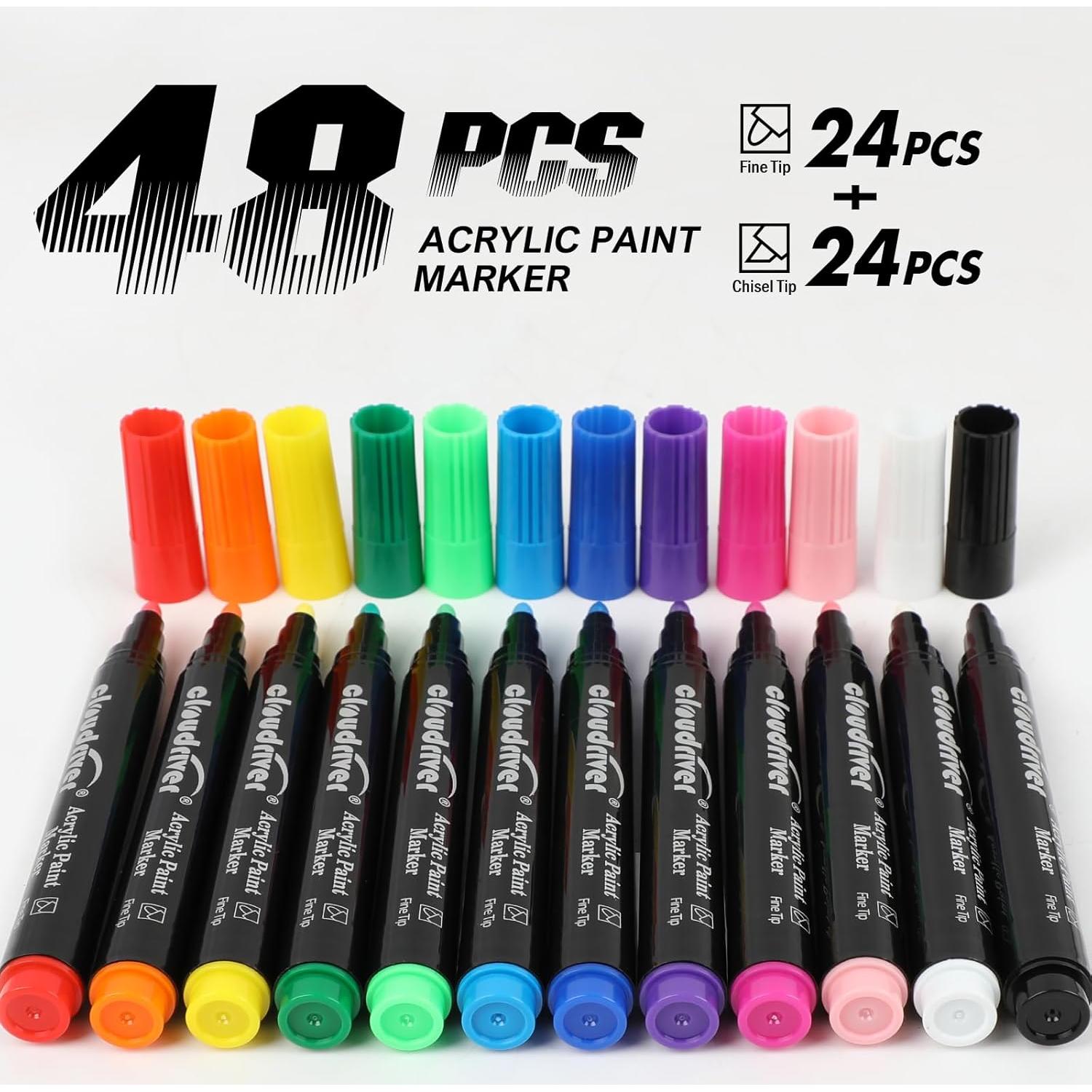 Marcadores de Pintura Acrílica Cloudriver - Paquete de 48 Colores