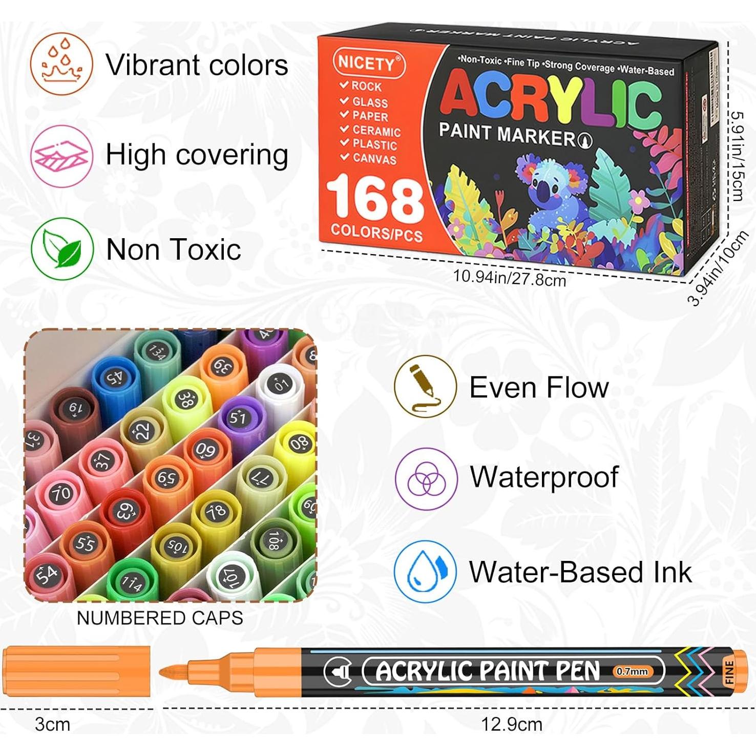 Marcadores Acrílicos NICETY 168 Colores 0.7mm Punta Fina