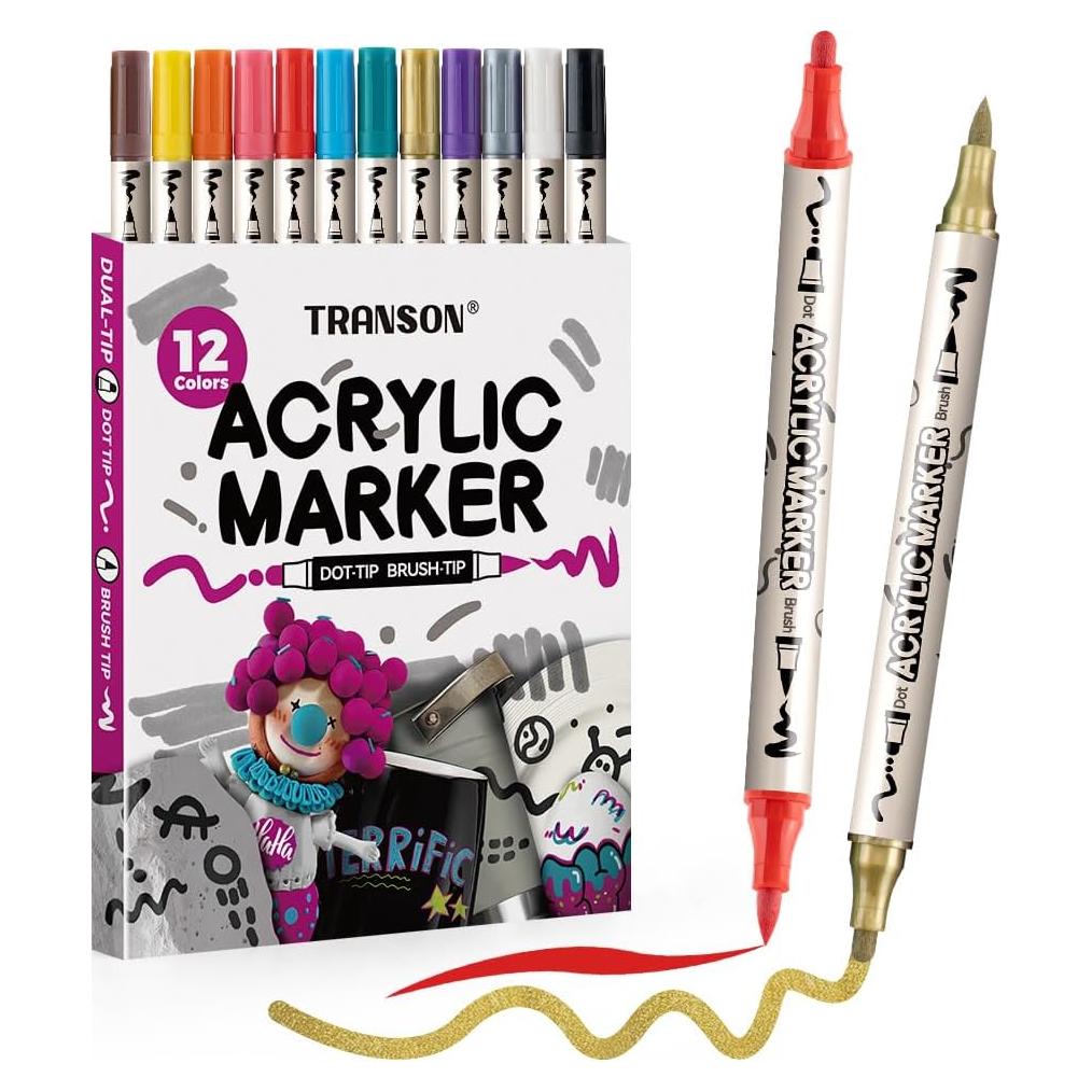 Set de 12 Marcadores de Pintura Acrílica Doble Punta Transon