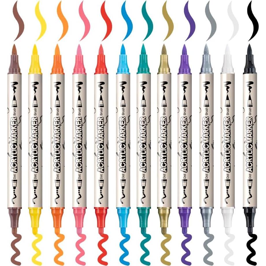 Set de 12 Marcadores de Pintura Acrílica Doble Punta Transon