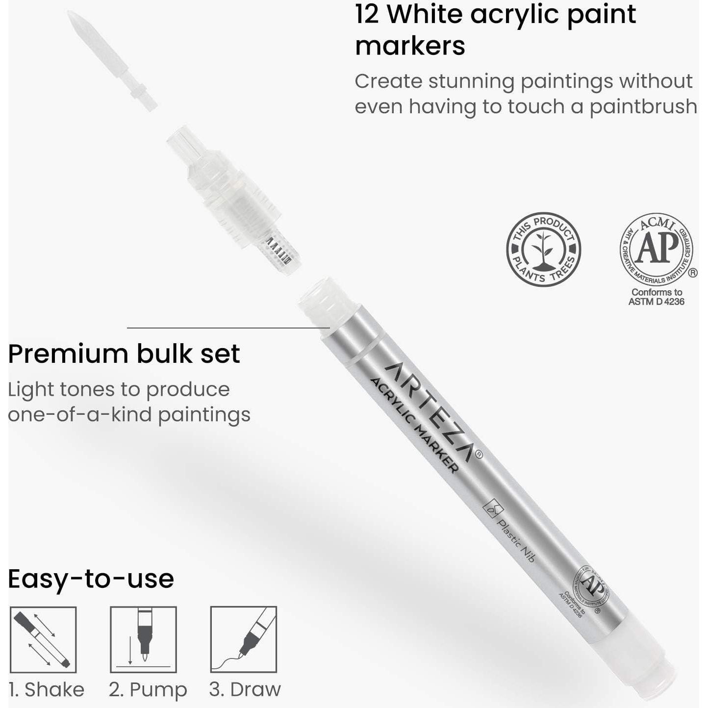 Set de 12 Marcadores Acrílicos Blancos ARTEZA para Manualidades