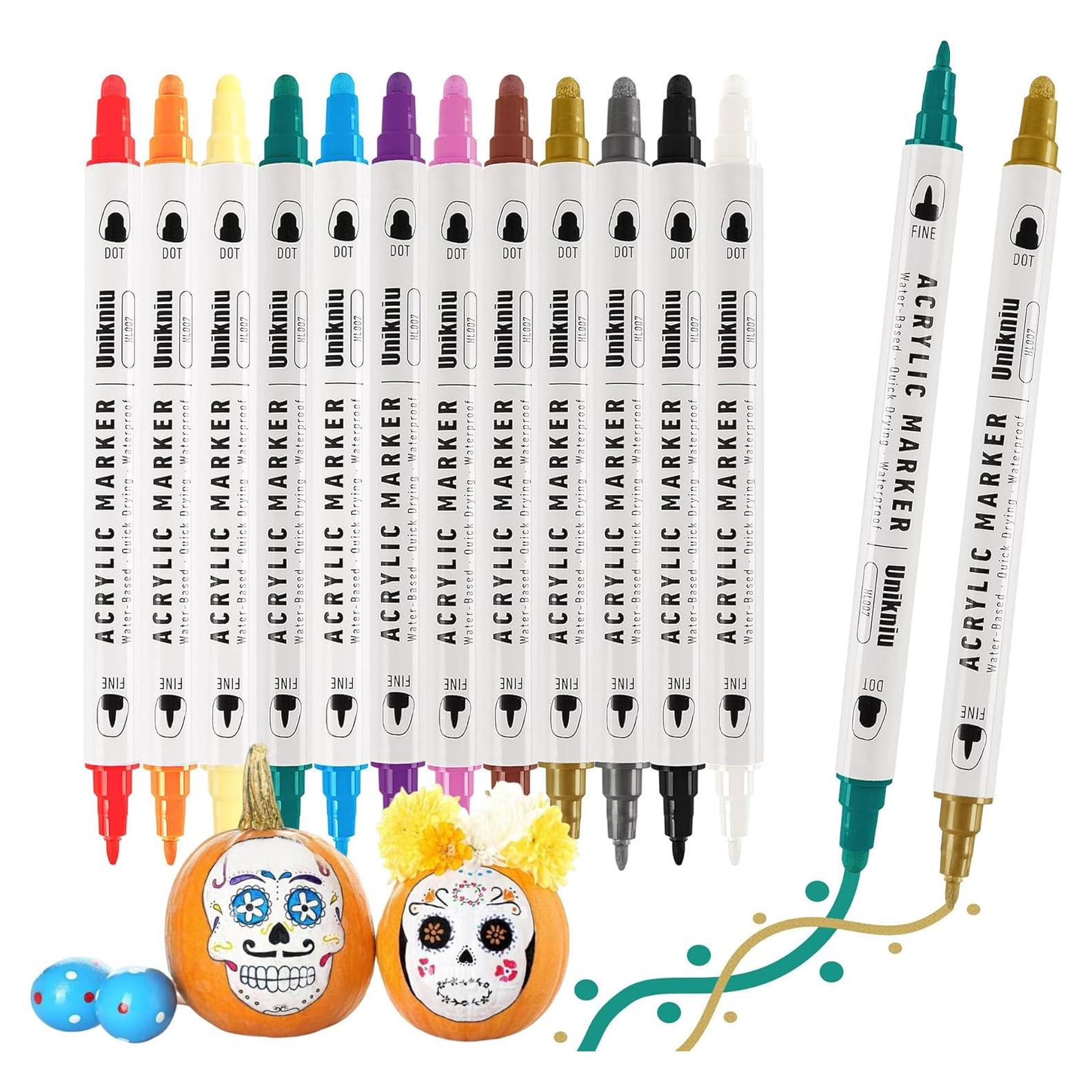 Marcadores Acrílicos Doble Punta UNIKNIU - 12 Colores