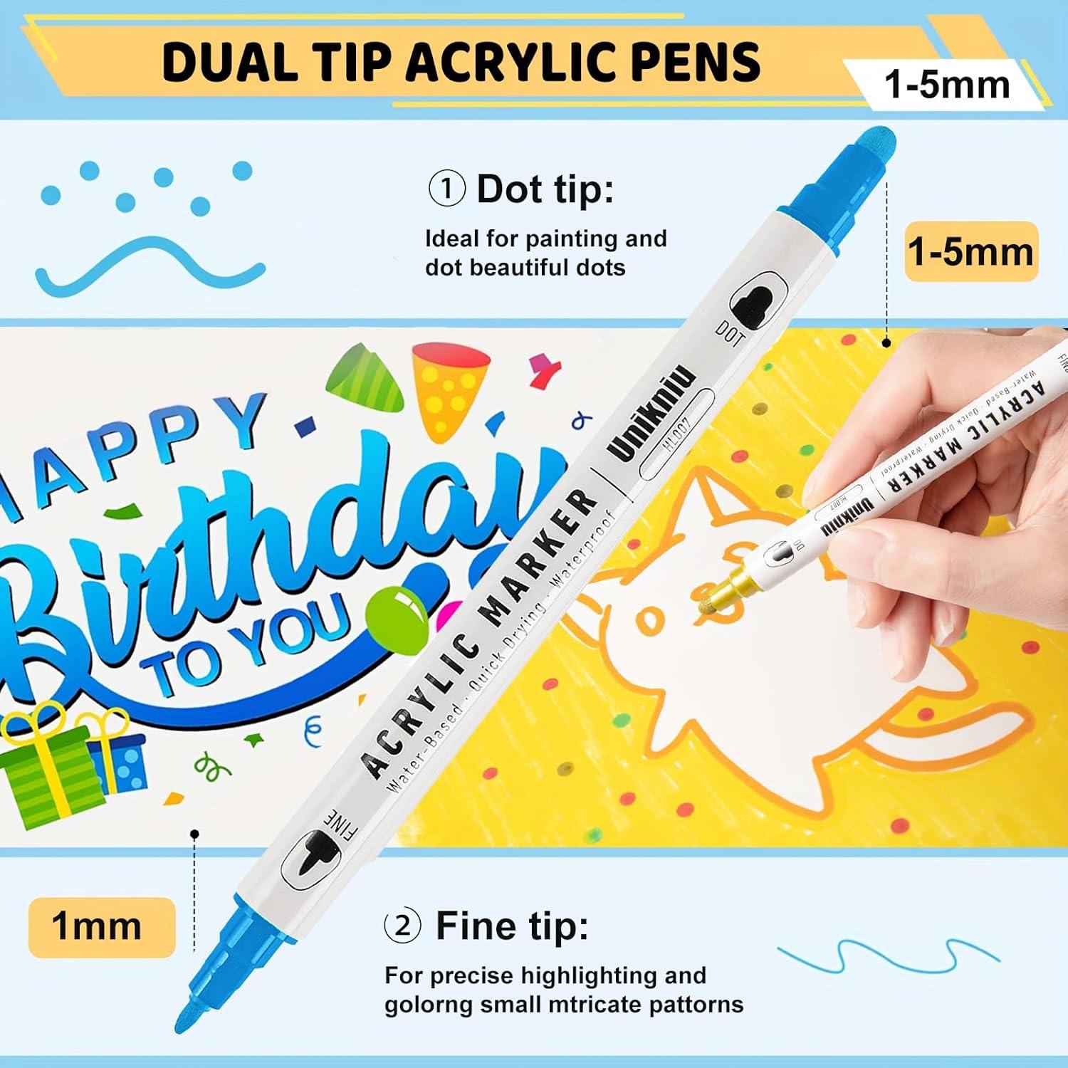 Marcadores Acrílicos Doble Punta UNIKNIU - 12 Colores