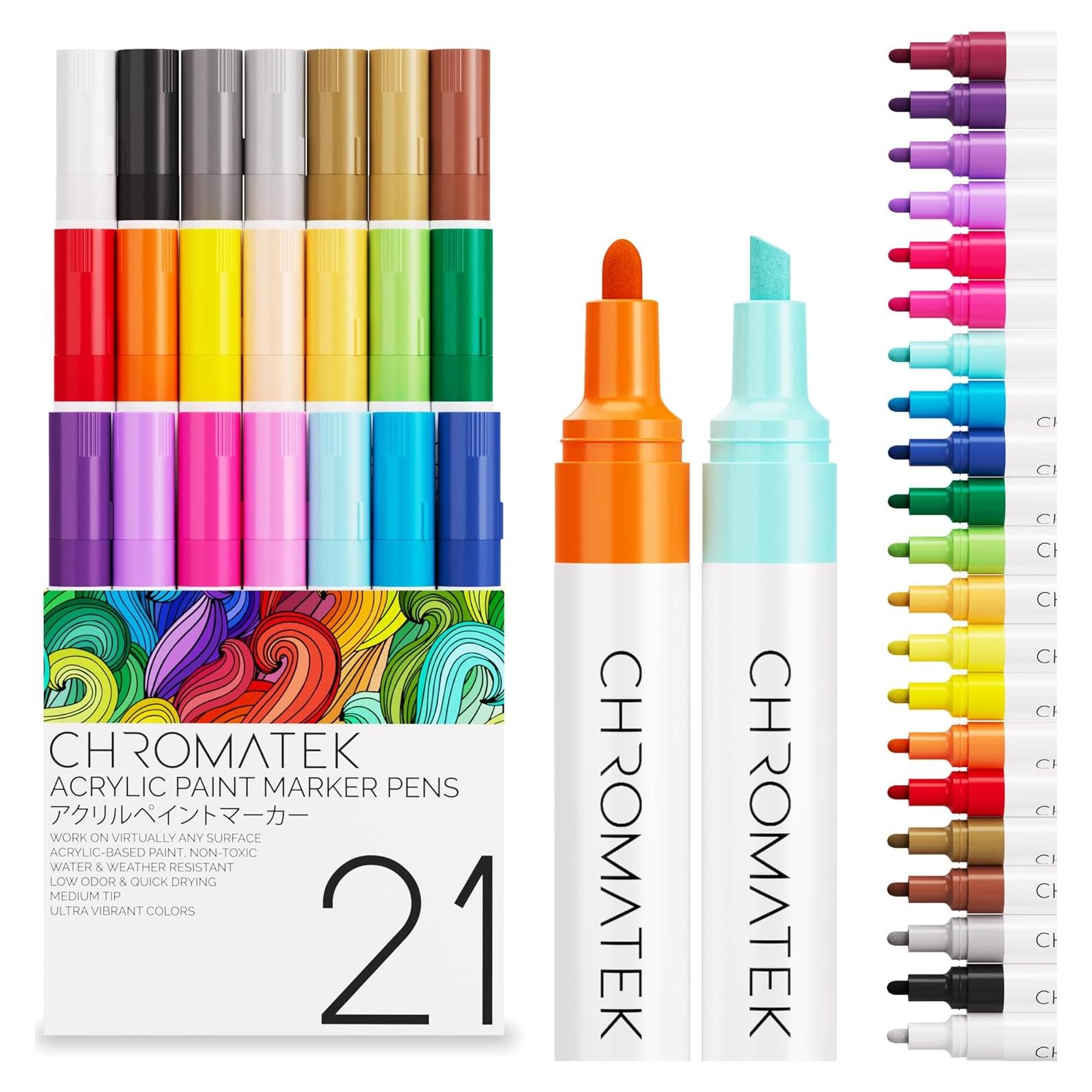 Marcadores de Pintura Acrílica CHROMATEK - 21 Colores Premium