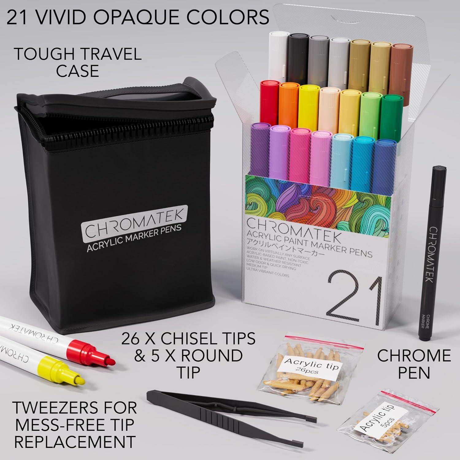 Marcadores de Pintura Acrílica CHROMATEK - 21 Colores Premium