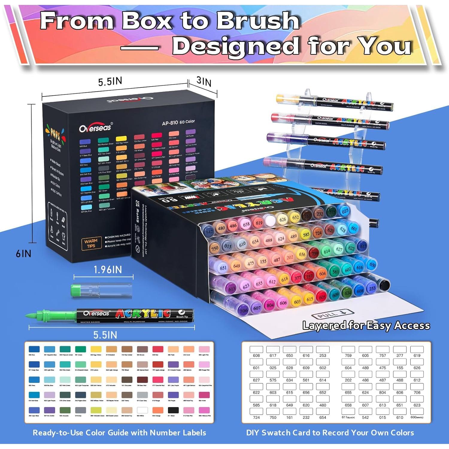 Marcadores Acrílicos Overseas 60 Colores Punta de Pincel