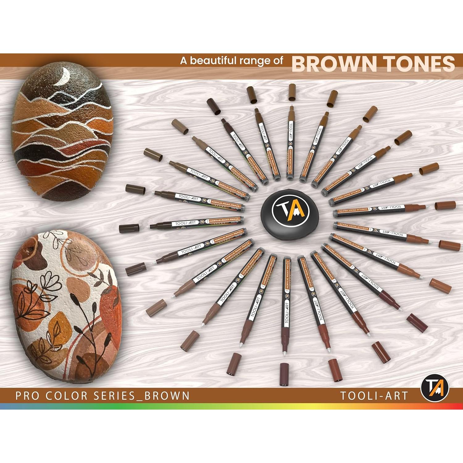 Marcadores de Pintura Acrílica Tooli-Art 22 Tonos Marrones 0.7mm