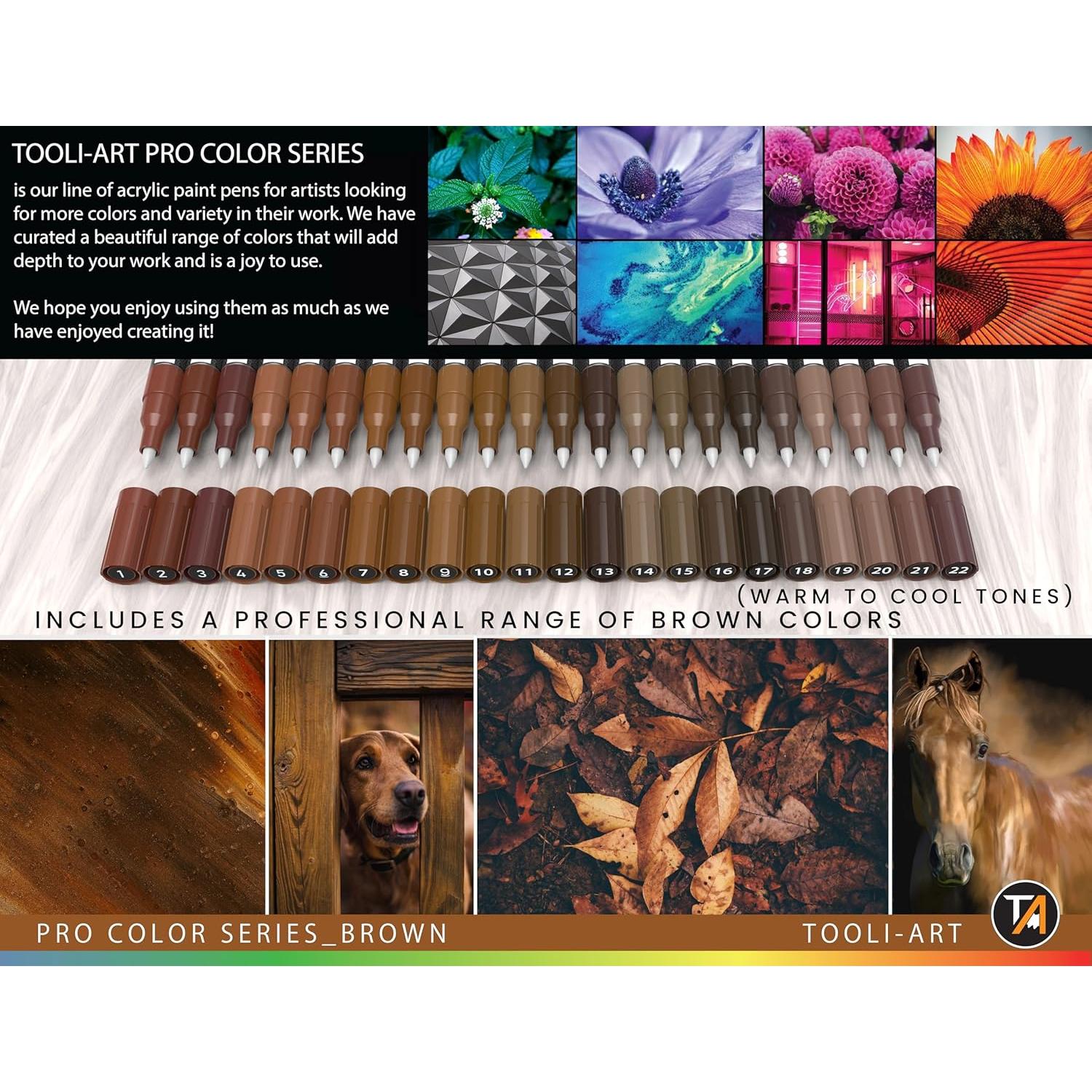 Marcadores de Pintura Acrílica Tooli-Art 22 Tonos Marrones 0.7mm