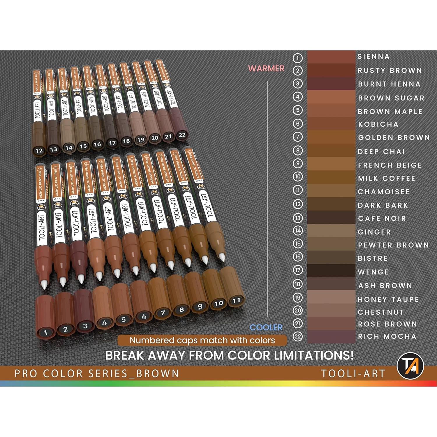 Marcadores de Pintura Acrílica Tooli-Art 22 Tonos Marrones 0.7mm