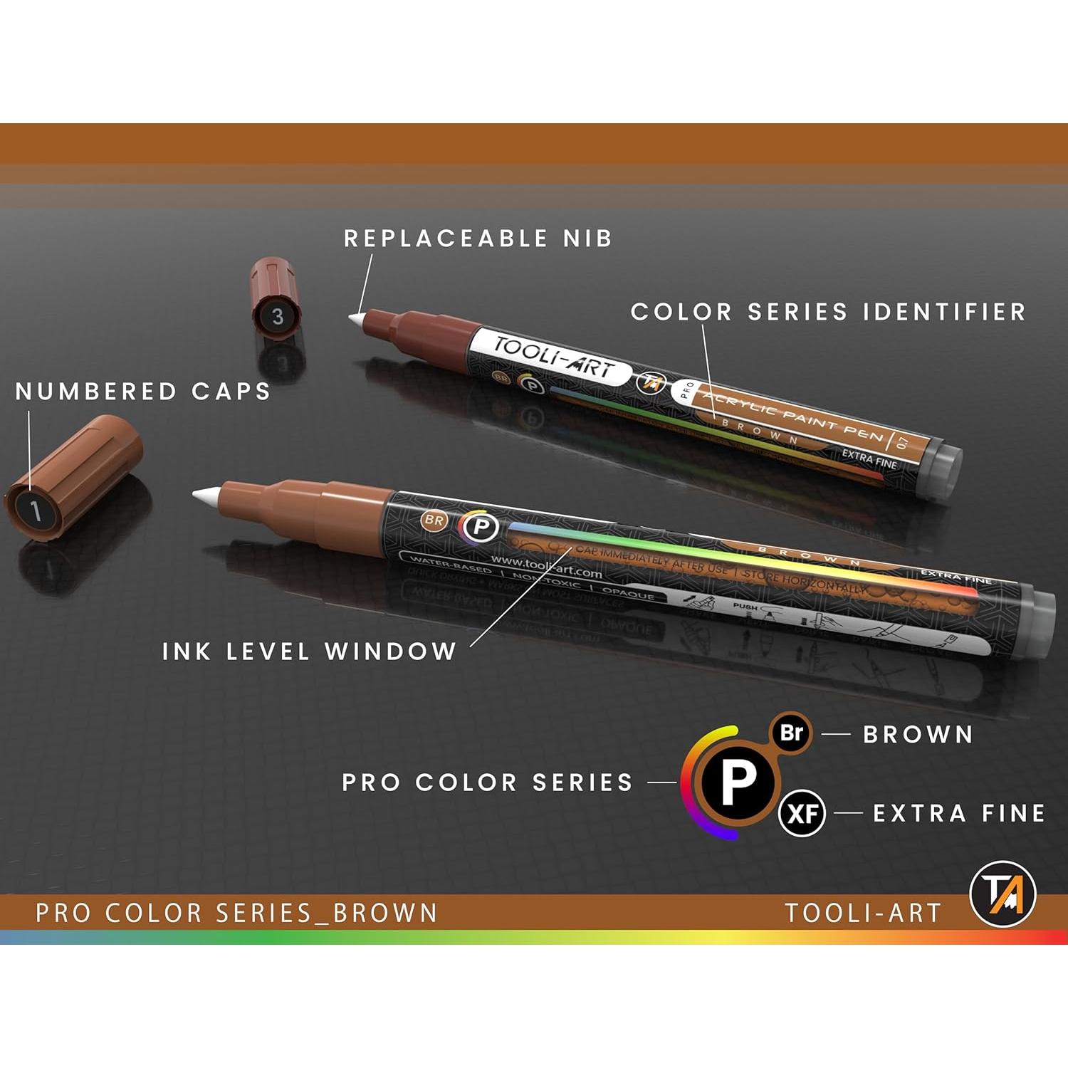 Marcadores de Pintura Acrílica Tooli-Art 22 Tonos Marrones 0.7mm