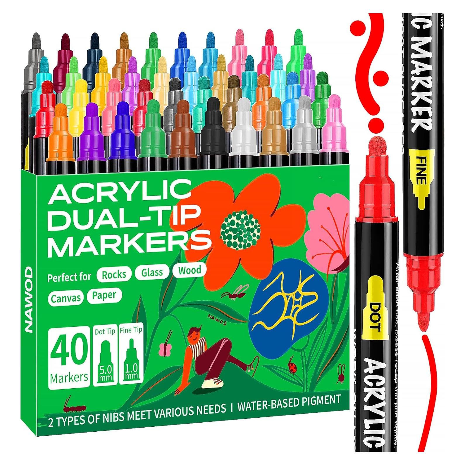 NAWOD 40 Marcadores Acrílicos Doble Punta para Arte