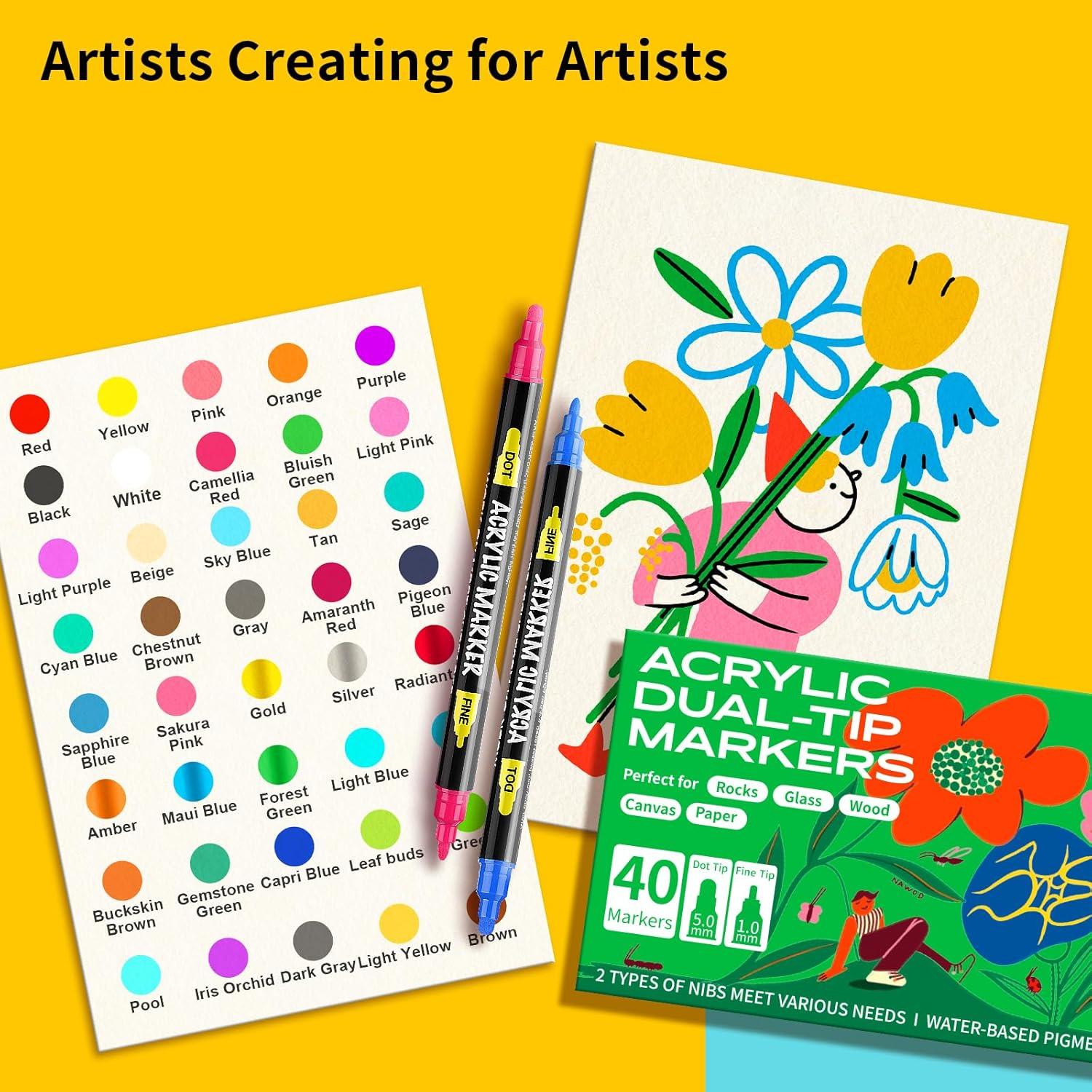 NAWOD 40 Marcadores Acrílicos Doble Punta para Arte