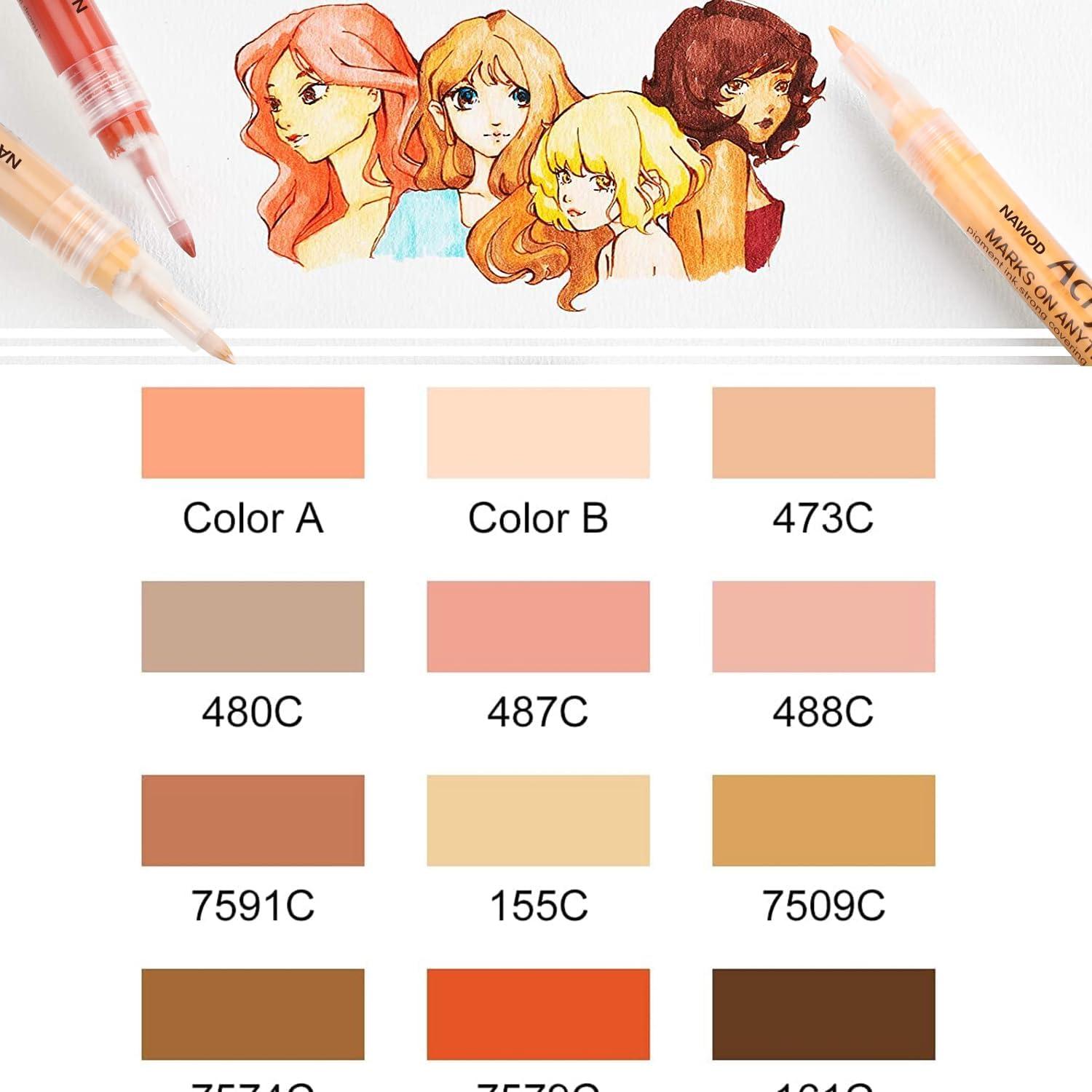 Marcadores de Tono de Piel NAWOD, Juego de 12, Punta Extra Fina