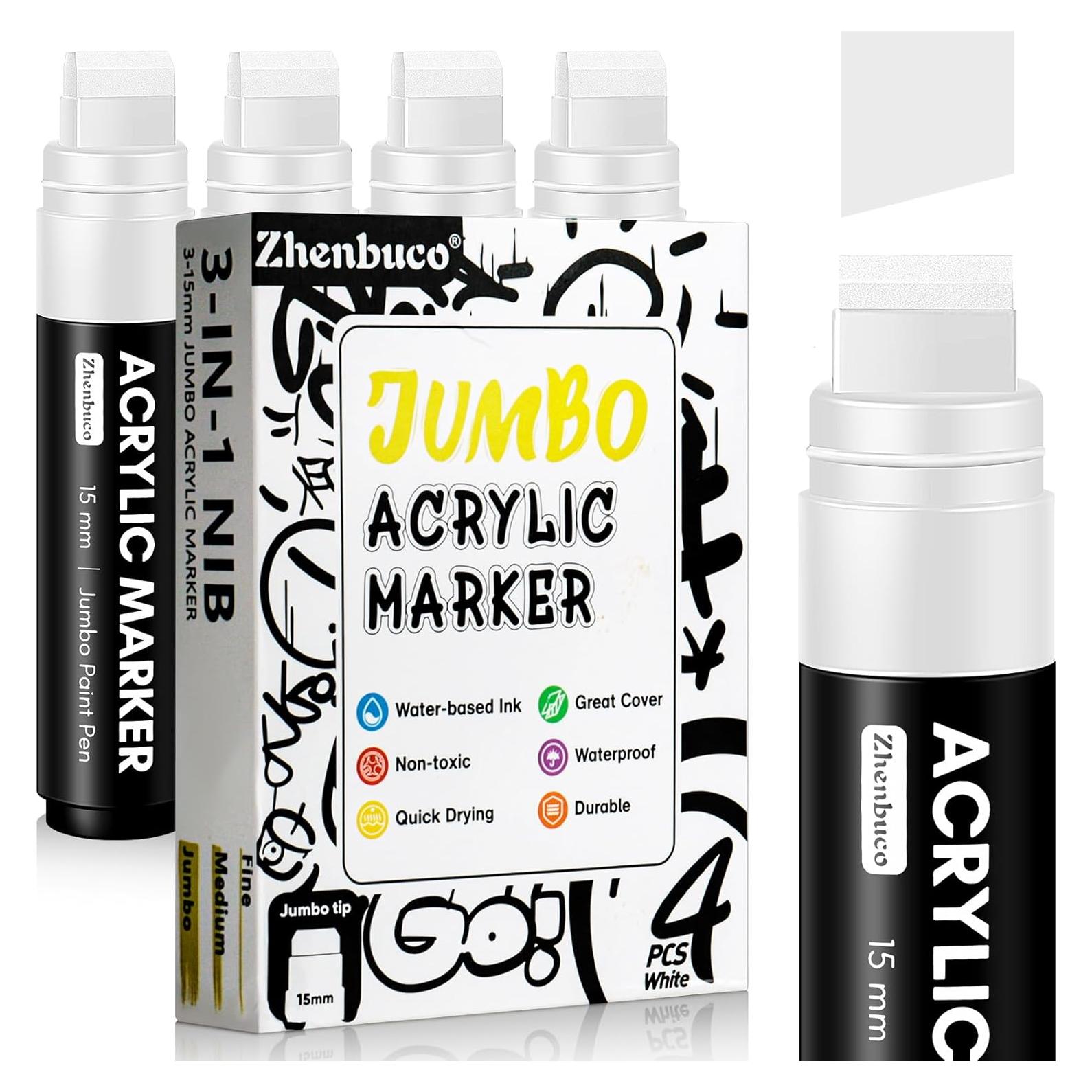 Set de 4 Marcadores Permanentes Jumbo Blancos Zhenbuco 15mm