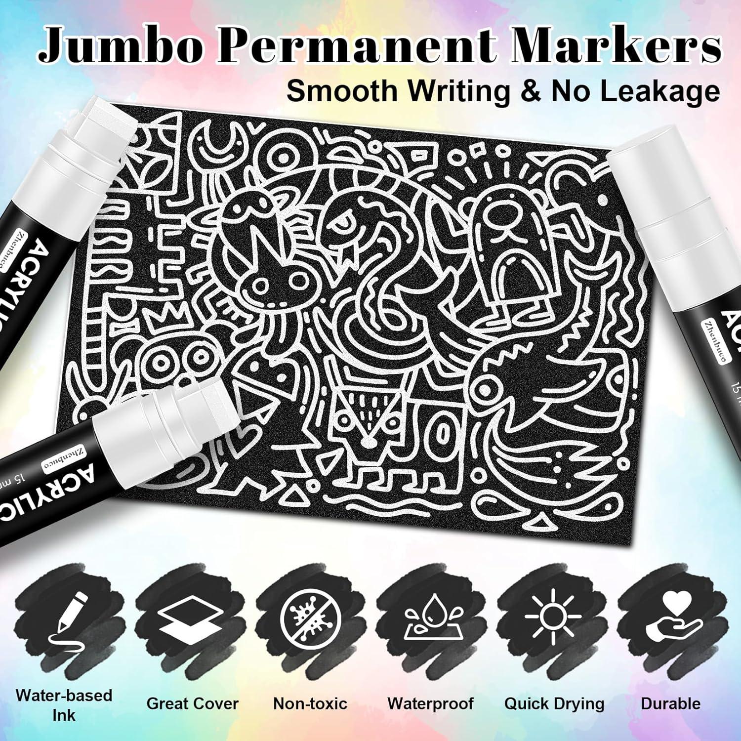 Set de 4 Marcadores Permanentes Jumbo Blancos Zhenbuco 15mm