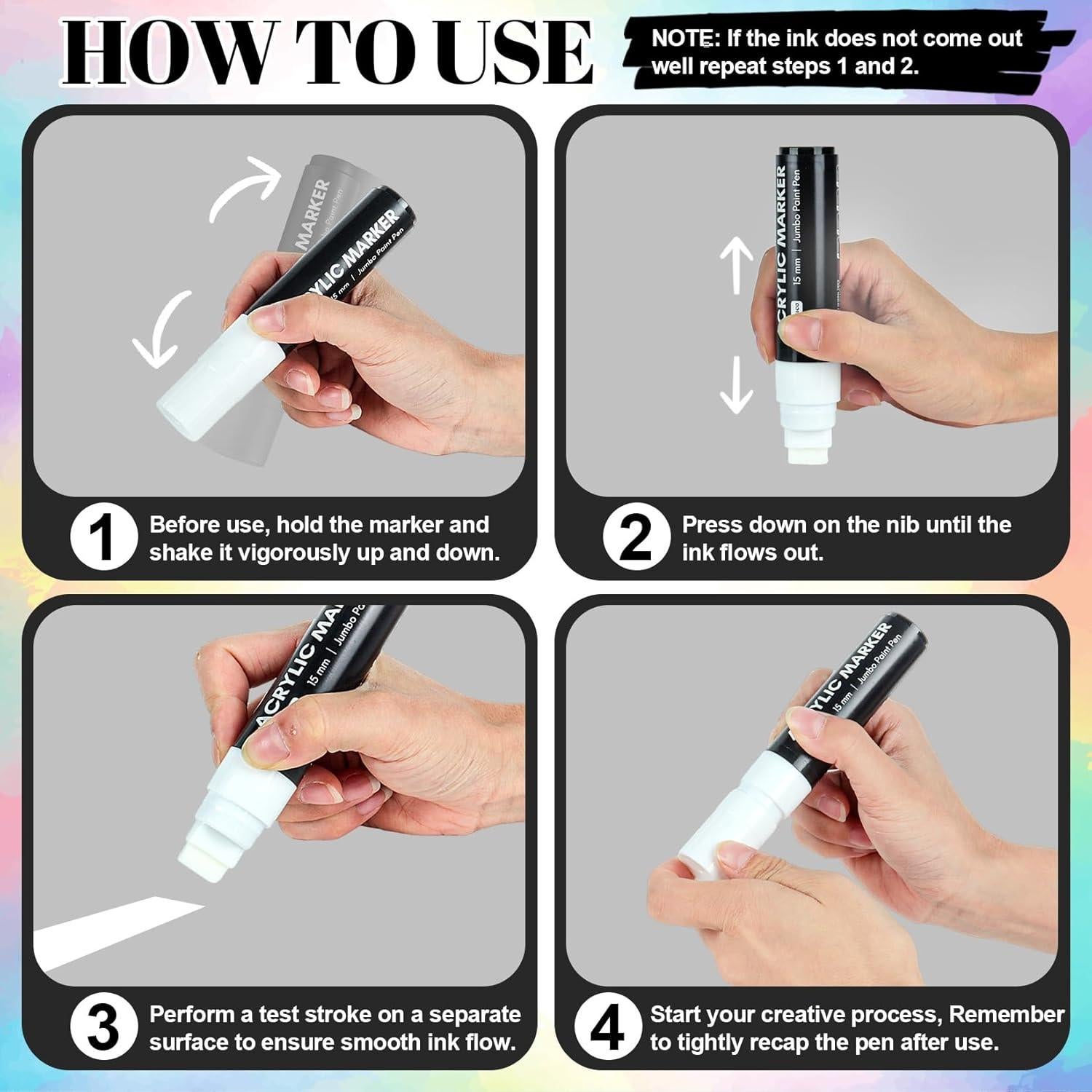 Set de 4 Marcadores Permanentes Jumbo Blancos Zhenbuco 15mm