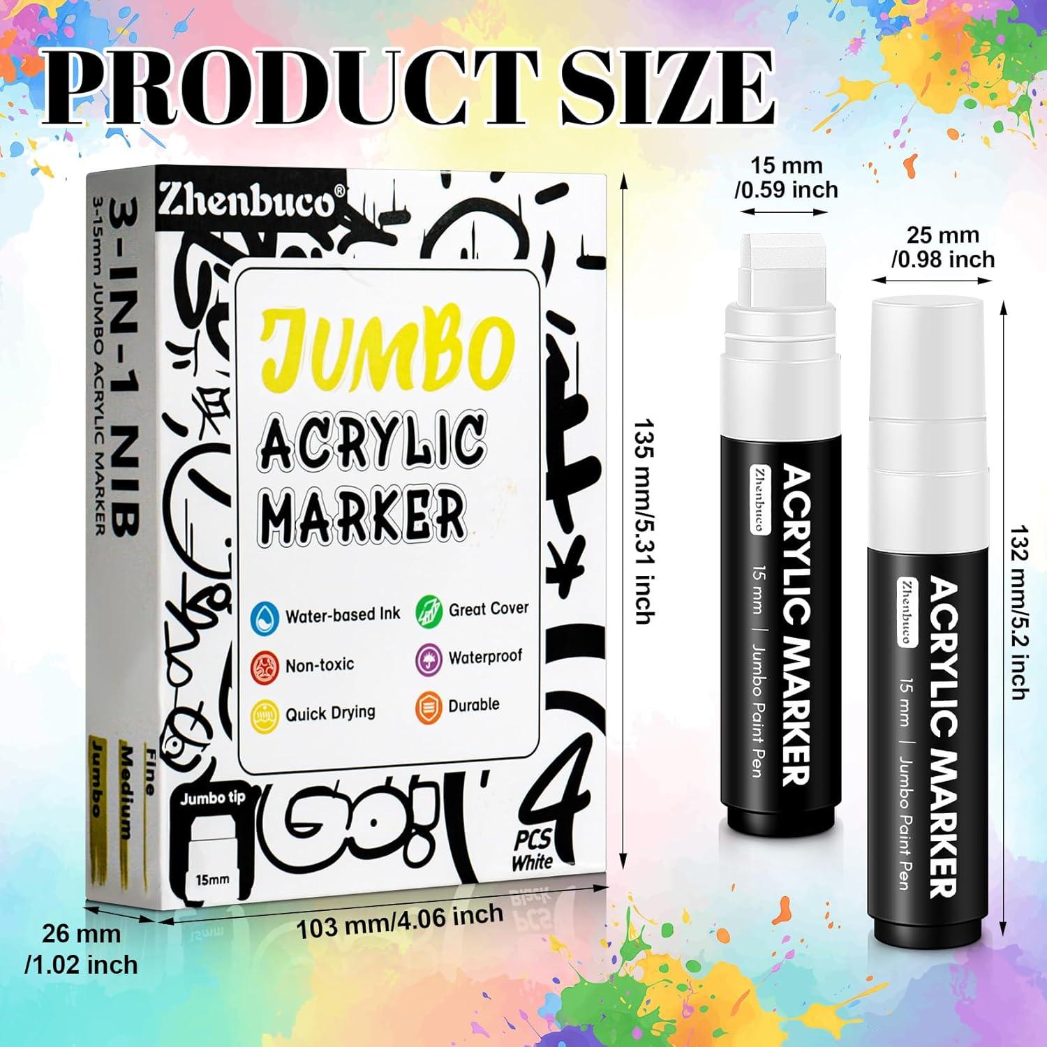 Set de 4 Marcadores Permanentes Jumbo Blancos Zhenbuco 15mm