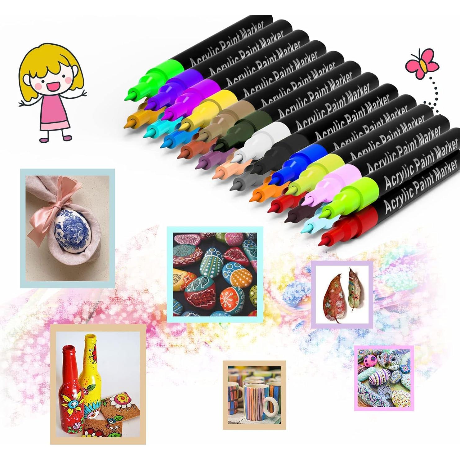 Marcadores de Pintura Acrílica JanFeel - Set de 24 Colores Punta Fina