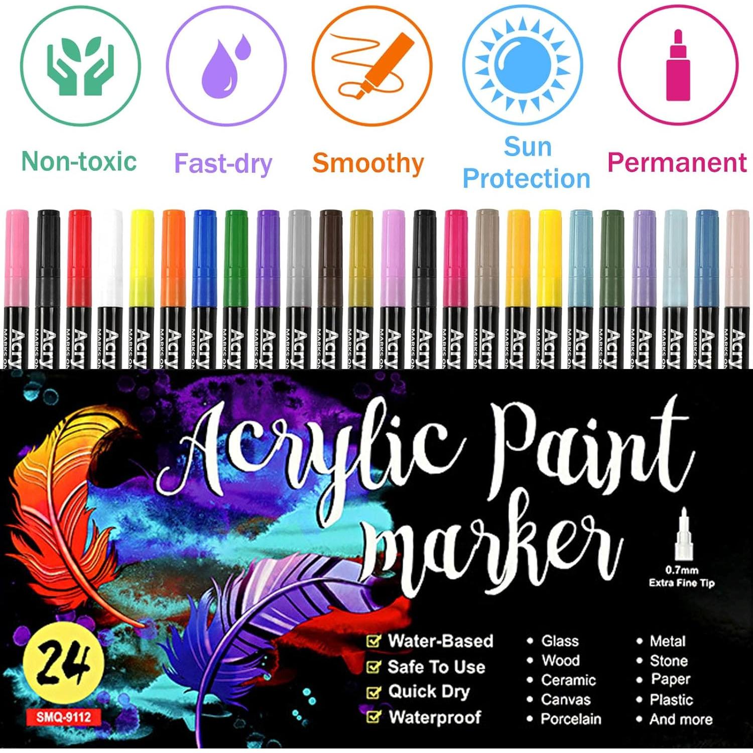 Marcadores de Pintura Acrílica JanFeel - Set de 24 Colores Punta Fina